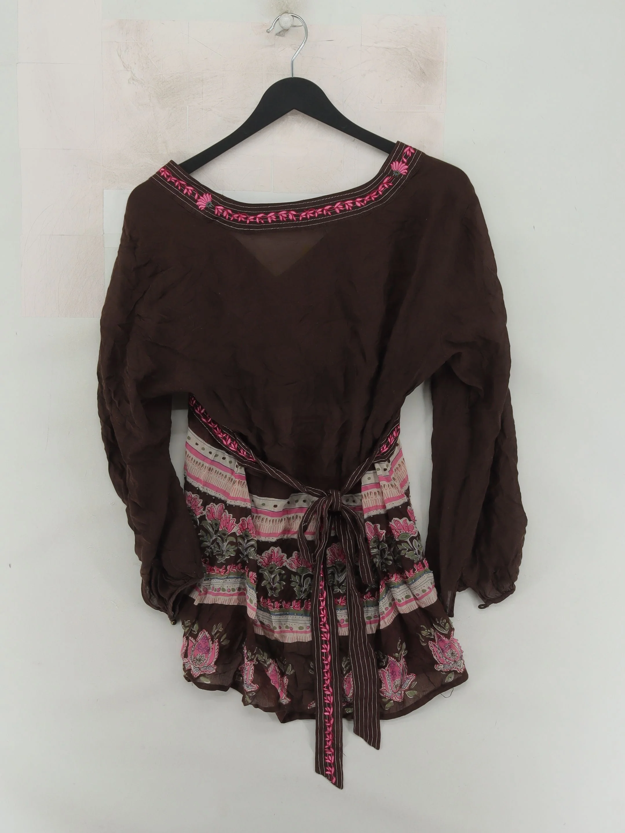 Whistles Women's Top UK 16 Brown Floral 100% Other Long Sleeve V-Neck Tunic - Image 2