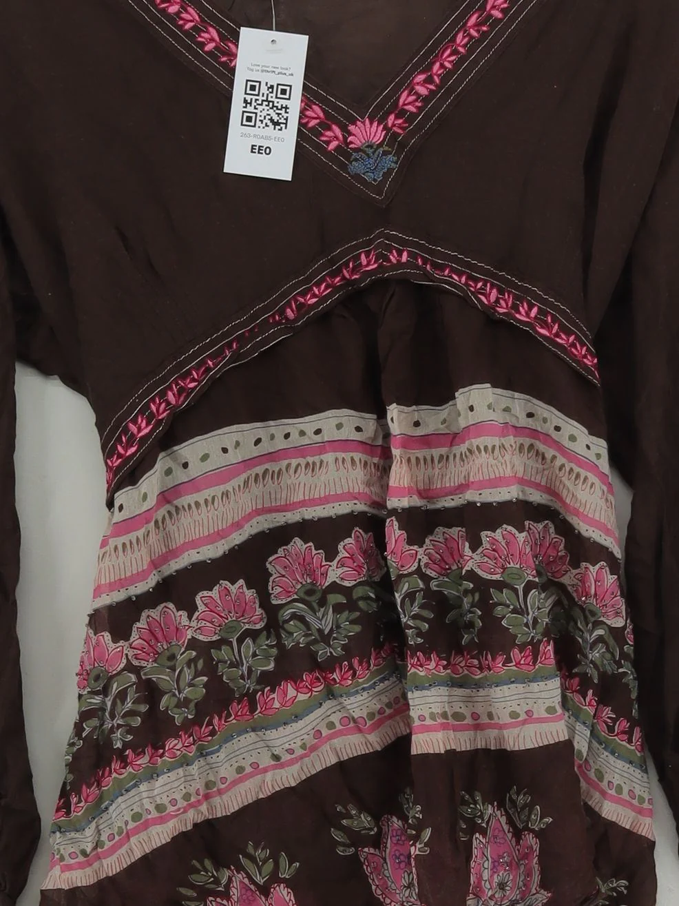 Whistles Women's Top UK 16 Brown Floral 100% Other Long Sleeve V-Neck Tunic - Image 3