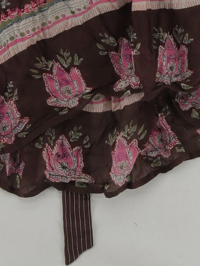 Whistles Women's Top UK 16 Brown Floral 100% Other Long Sleeve V-Neck Tunic - Image 4