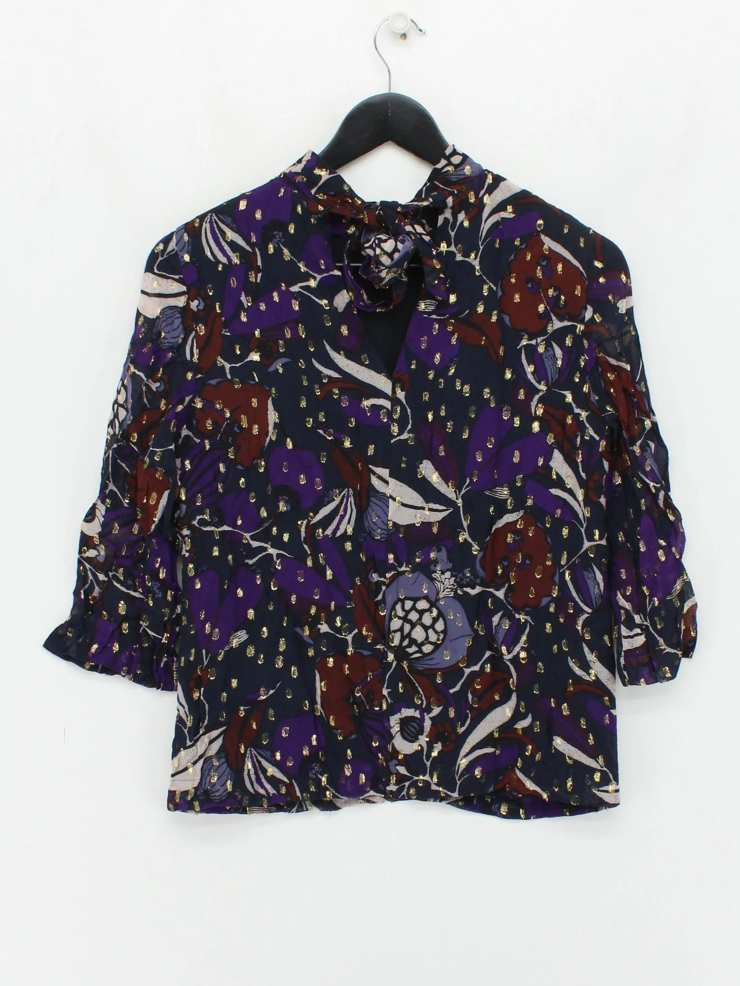 Whistles Women's Top UK 6 Multi Floral 100% Other 3/4 Sleeve High Neck Basic - Image 2