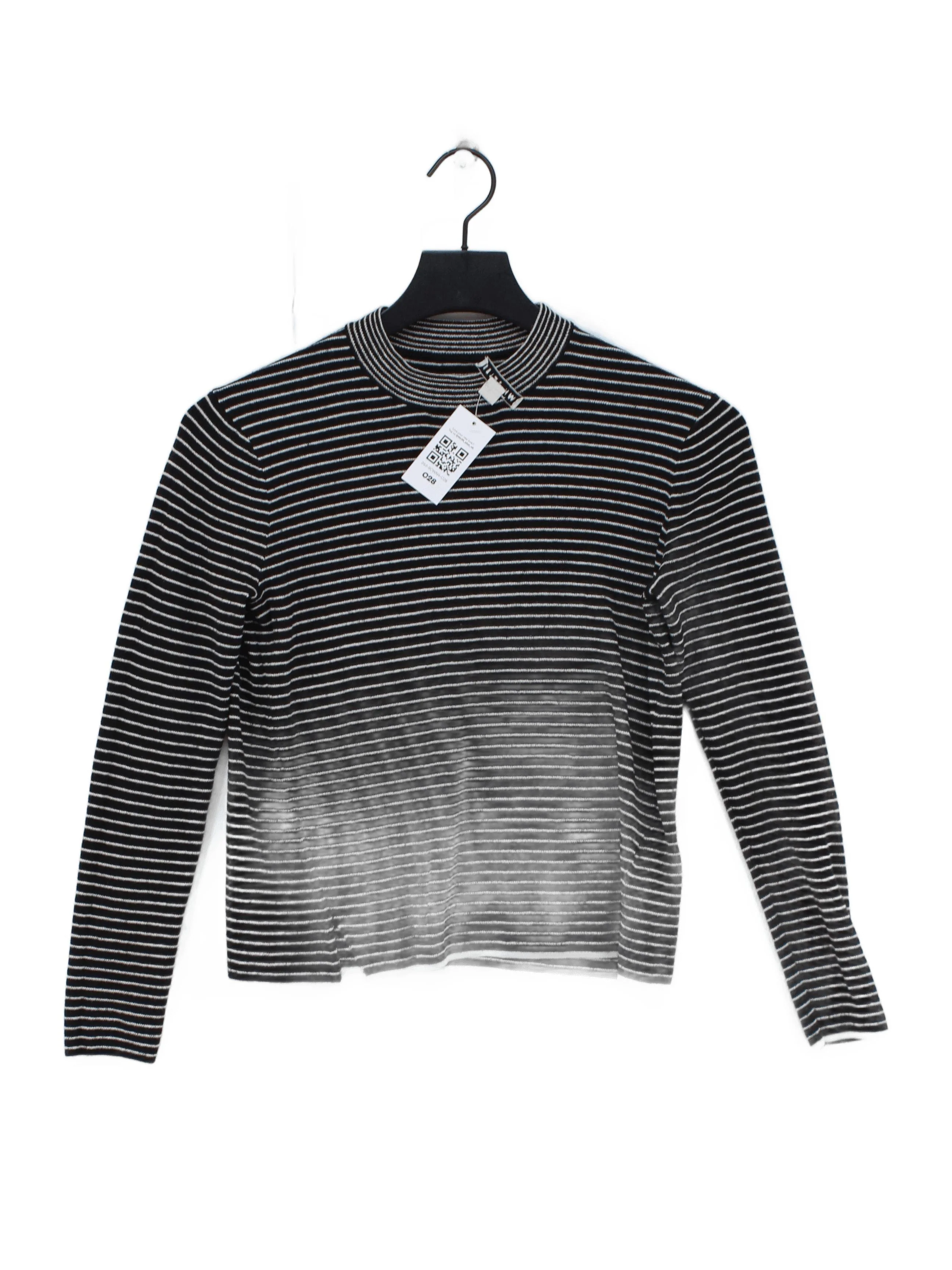Whistles Women's Top UK 8 Black Striped 100% Other Long Sleeve Mock Neck Basic
