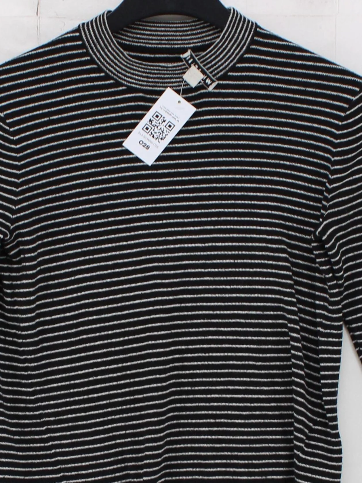 Whistles Women's Top UK 8 Black Striped 100% Other Long Sleeve Mock Neck Basic - Image 3