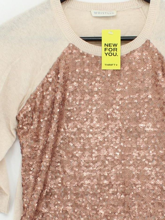 Whistles Women's Top UK 8 Multi 100% Other 3/4 Sleeve Round Neck Basic - Image 3