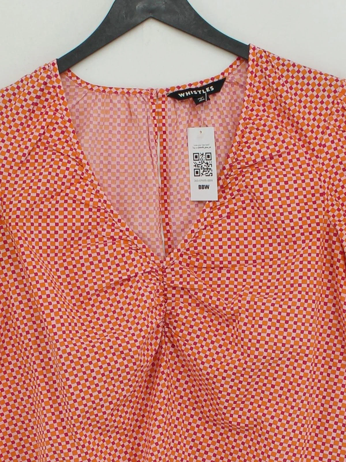 Whistles Women's Top UK 8 Multi Geometric 100% Cotton Short Sleeve V-Neck Basic - Image 3