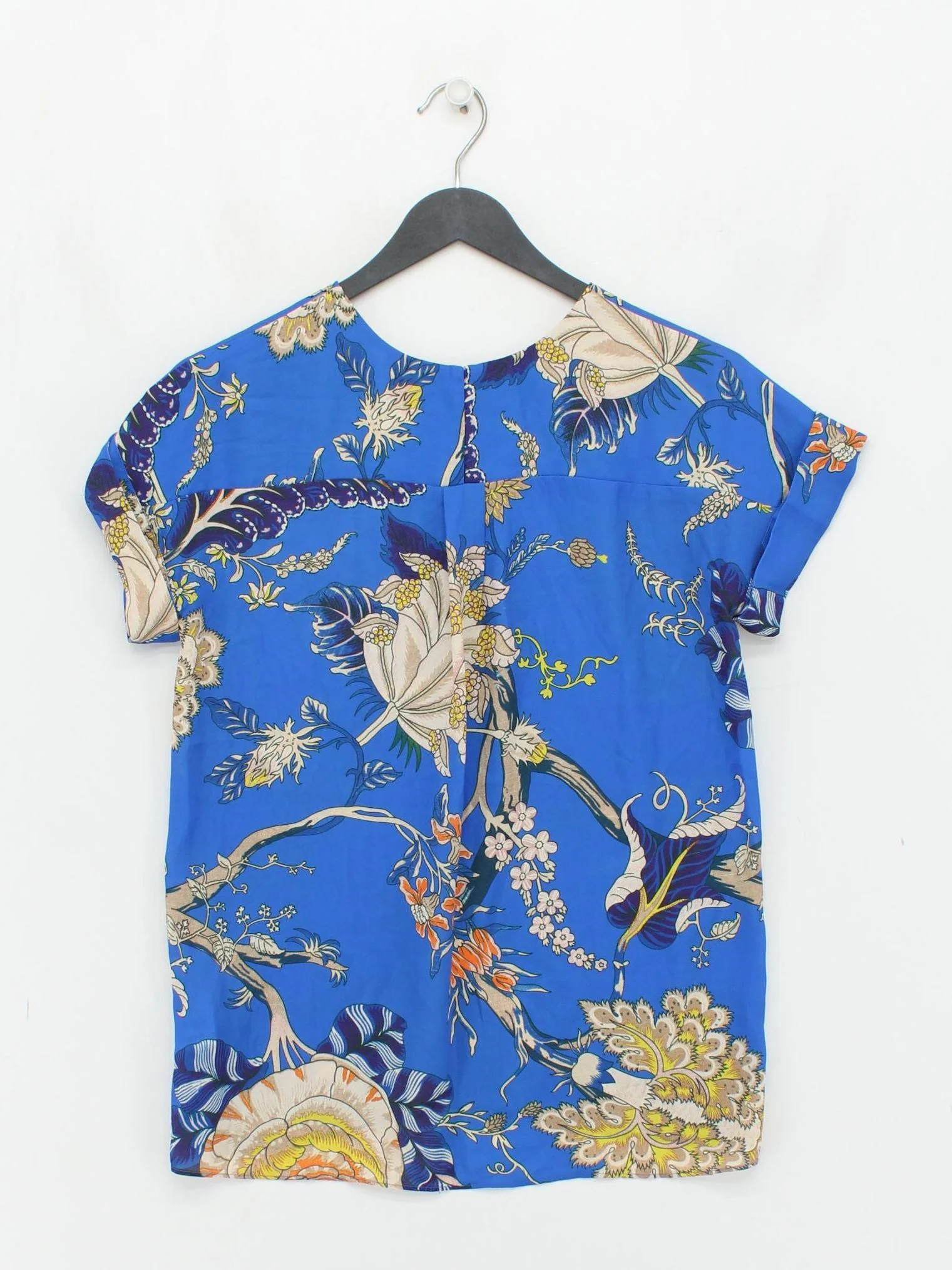 Whistles Women's Top XS Blue Floral 100% Viscose Short Sleeve Round Neck Basic - Image 2