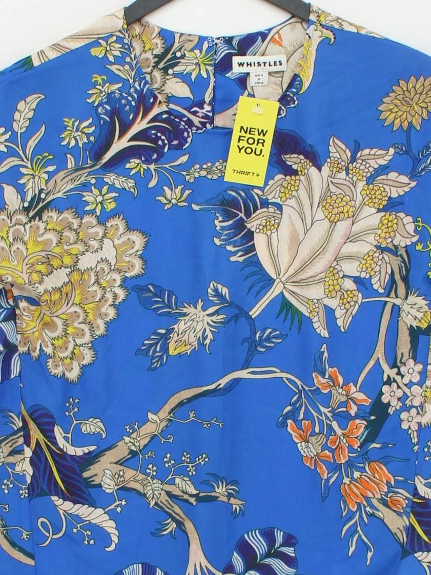 Whistles Women's Top XS Blue Floral 100% Viscose Short Sleeve Round Neck Basic - Image 3