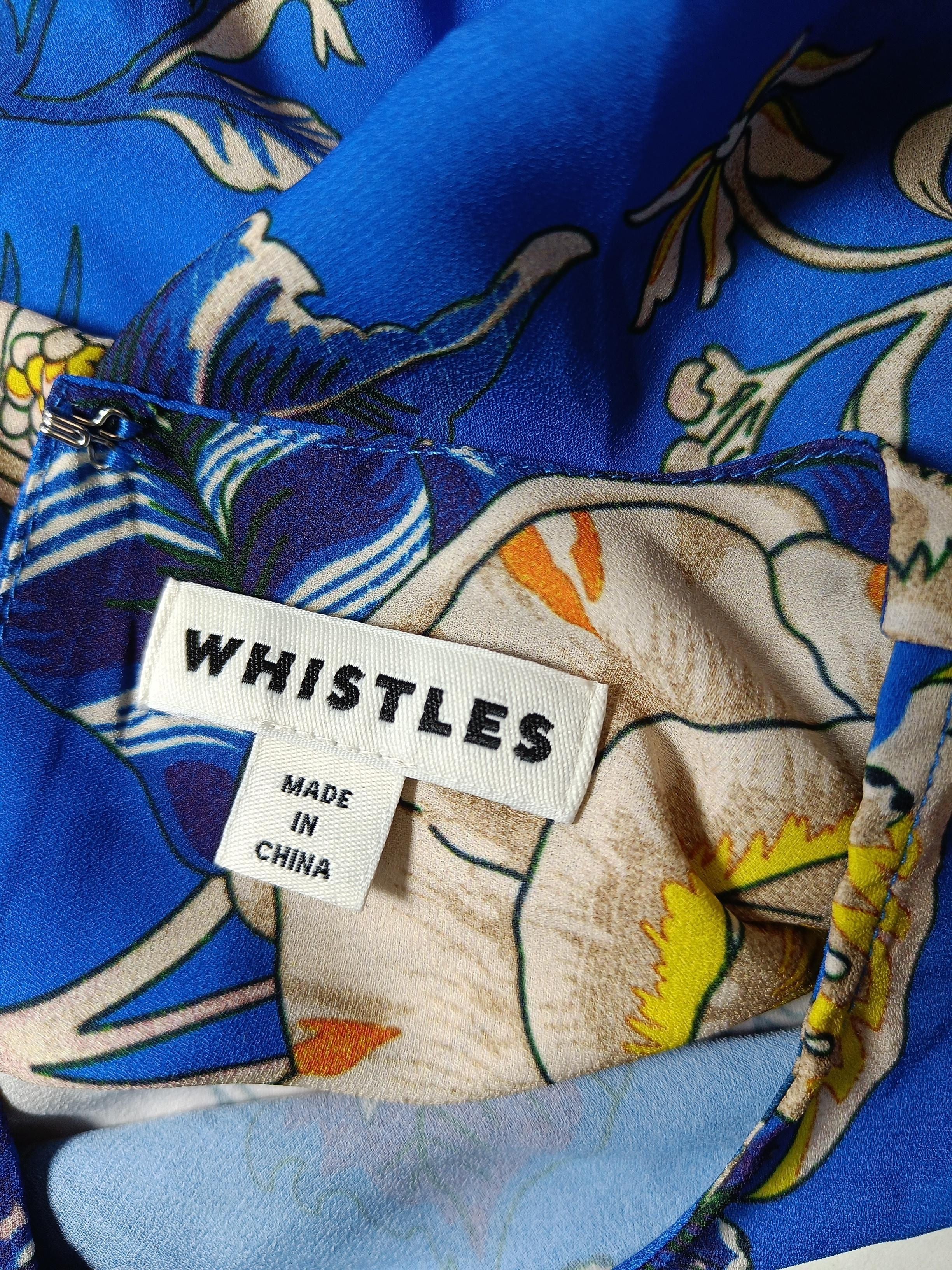 Whistles Women's Top XS Blue Floral 100% Viscose Short Sleeve Round Neck Basic - Image 5