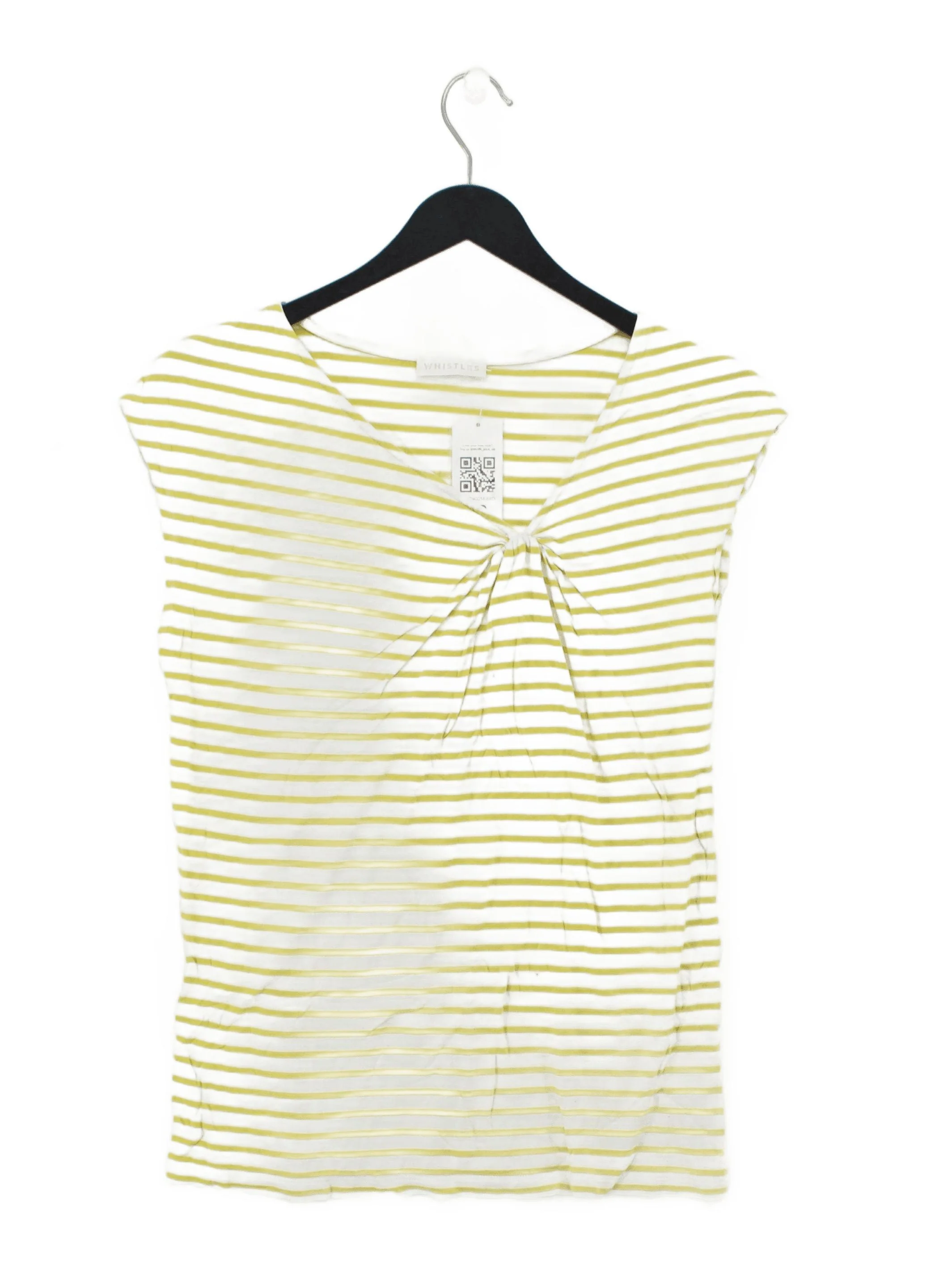 Whistles Women's Top XS Yellow Striped 100% Other Short Sleeve V-Neck Basic