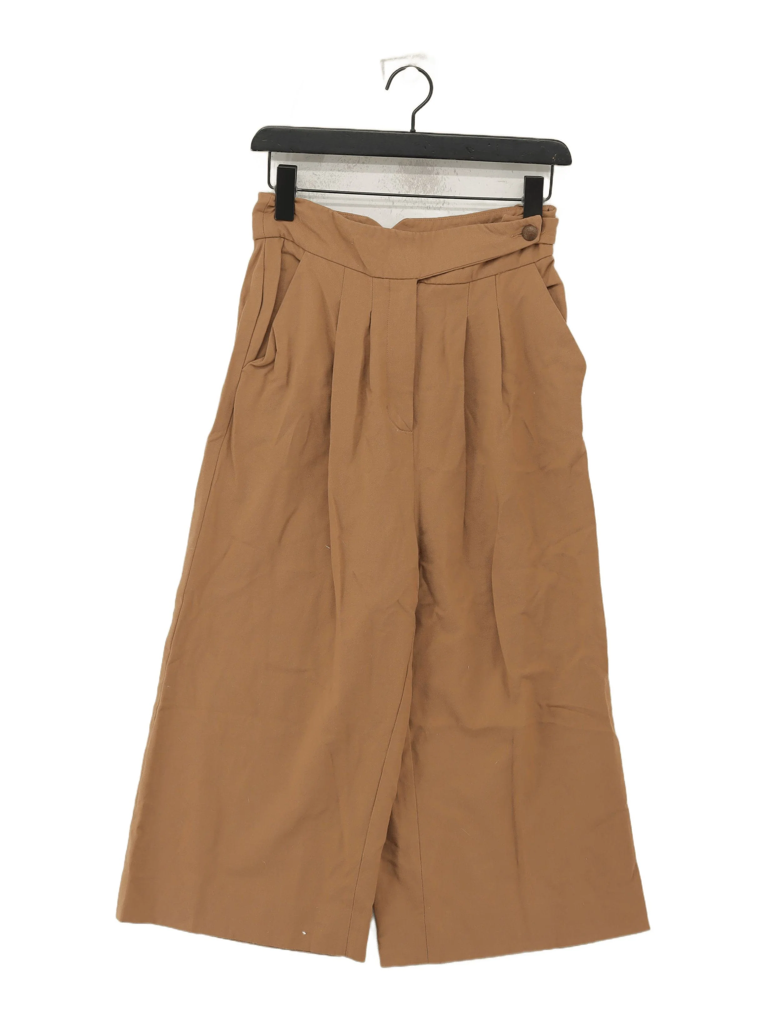 Whistles Women's Trousers UK 10 Tan Wool with Elastane Wide-Leg Cropped