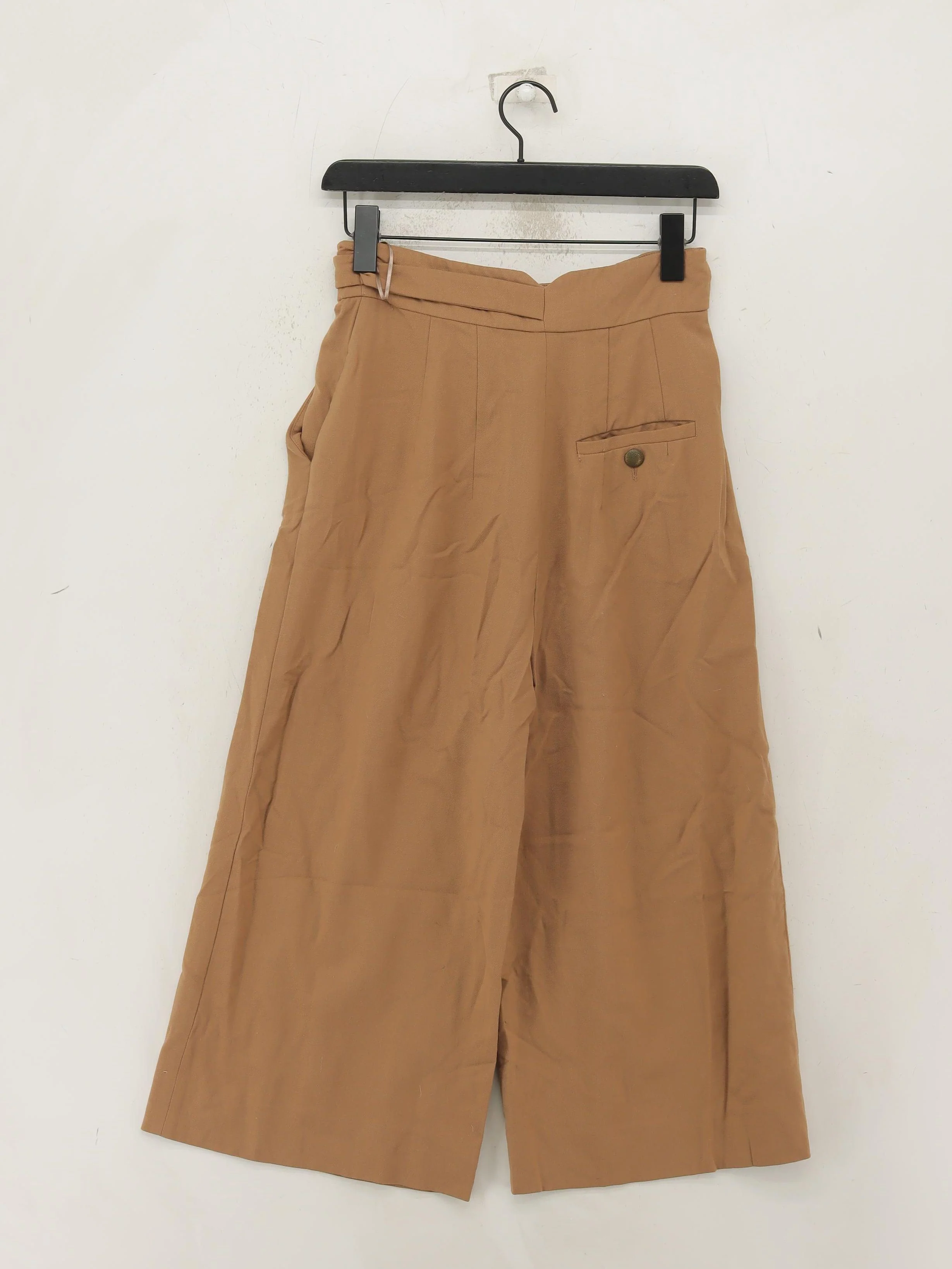 Whistles Women's Trousers UK 10 Tan Wool with Elastane Wide-Leg Cropped - Image 2