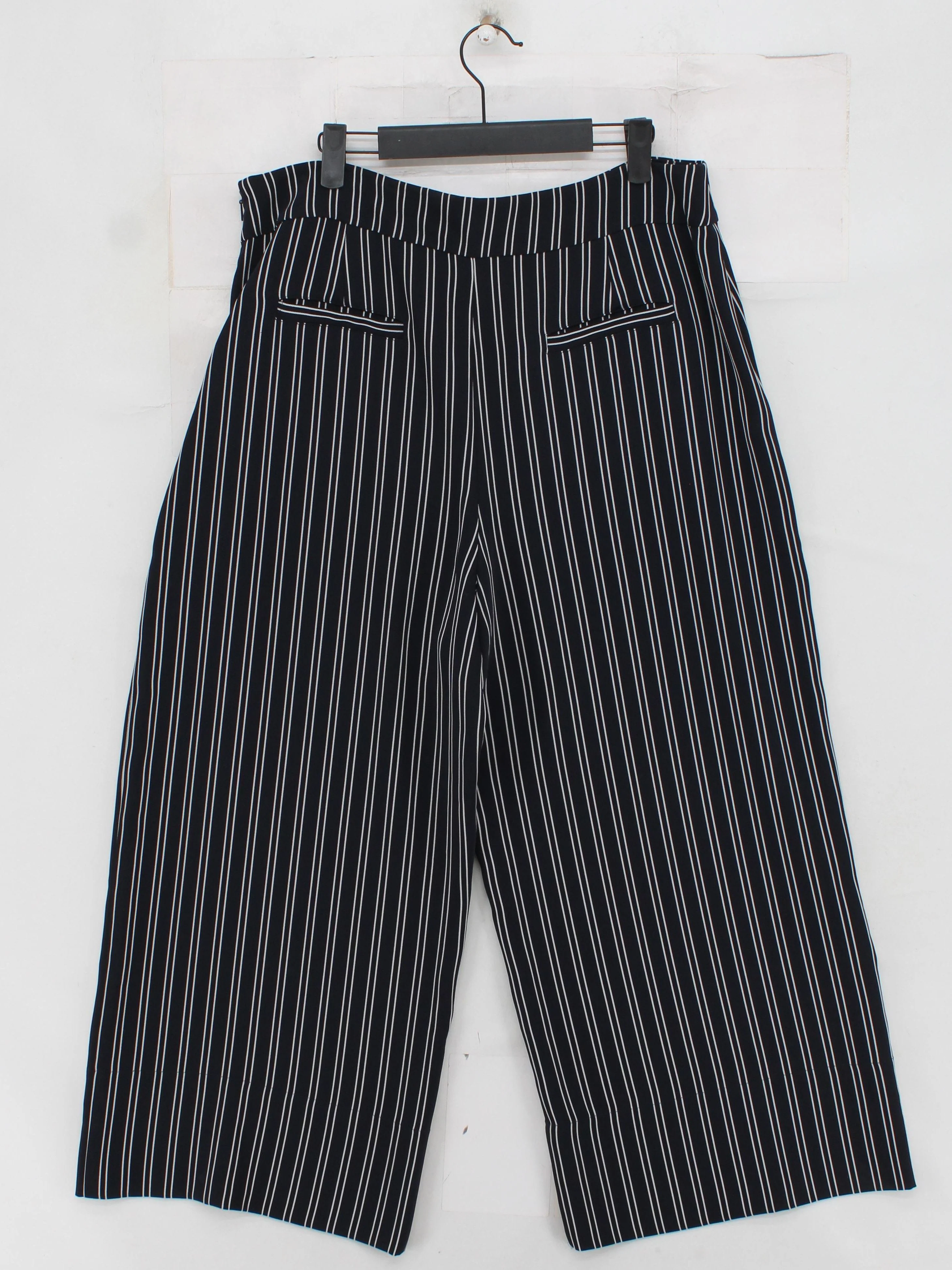 Whistles Women's Trousers UK 16 Black Striped 100% Other Wide-Leg Cropped - Image 2