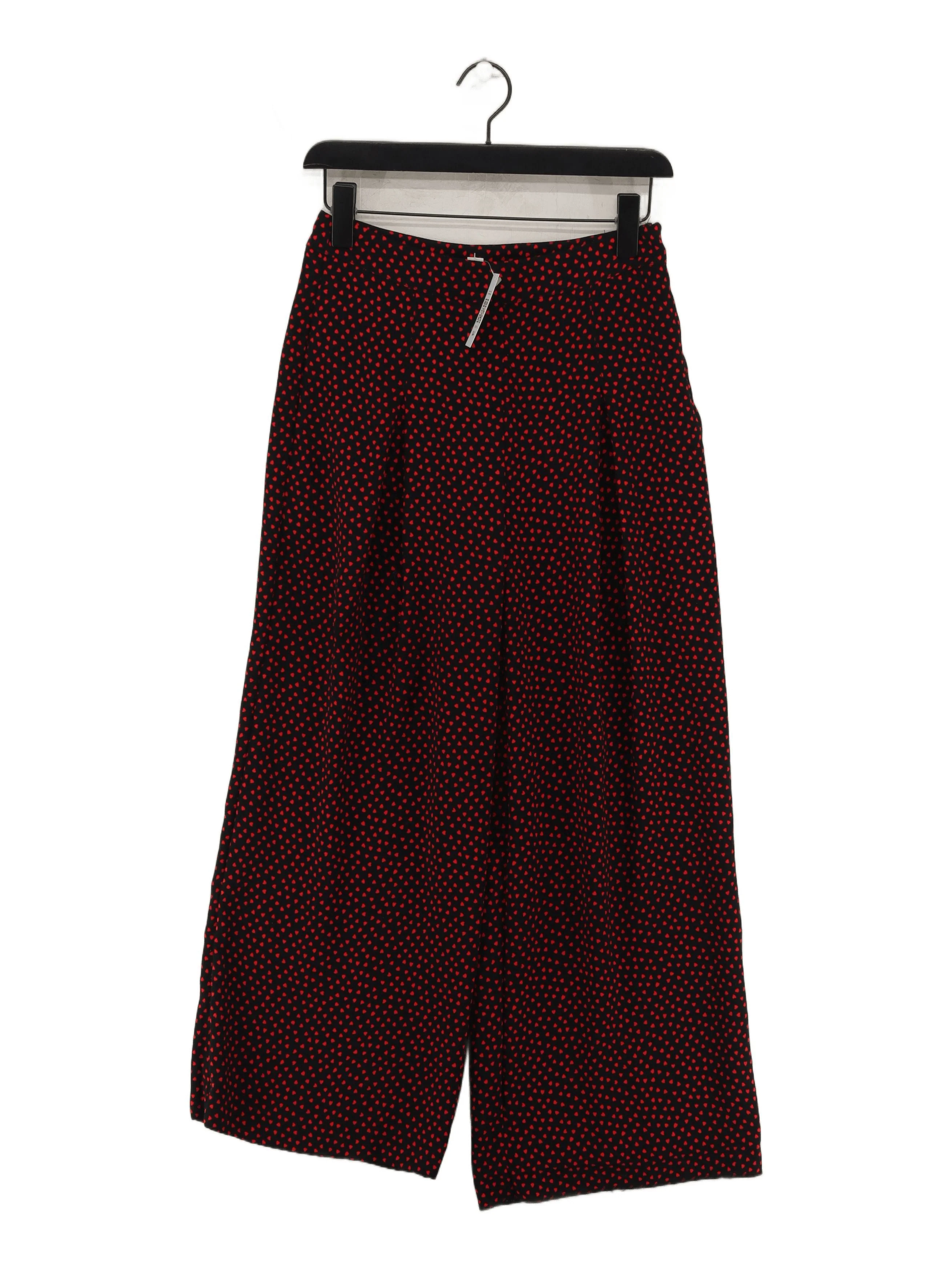 Whistles Women's Trousers UK 8 Black Geometric 100% Polyester Wide-Leg Cropped