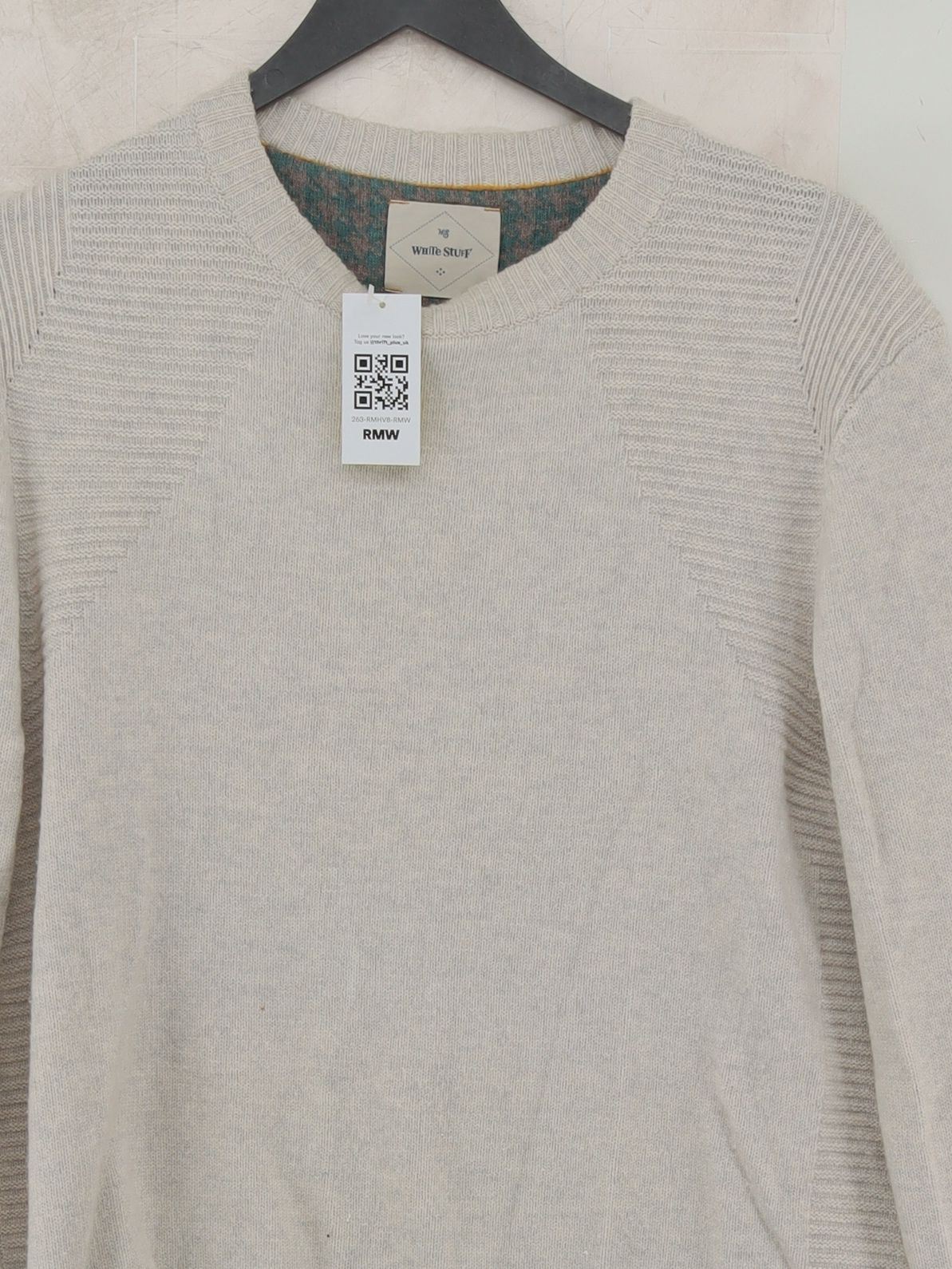 White Stuff Men's Jumper M Cream Wool with Cotton Round Neck Pullover - Image 3