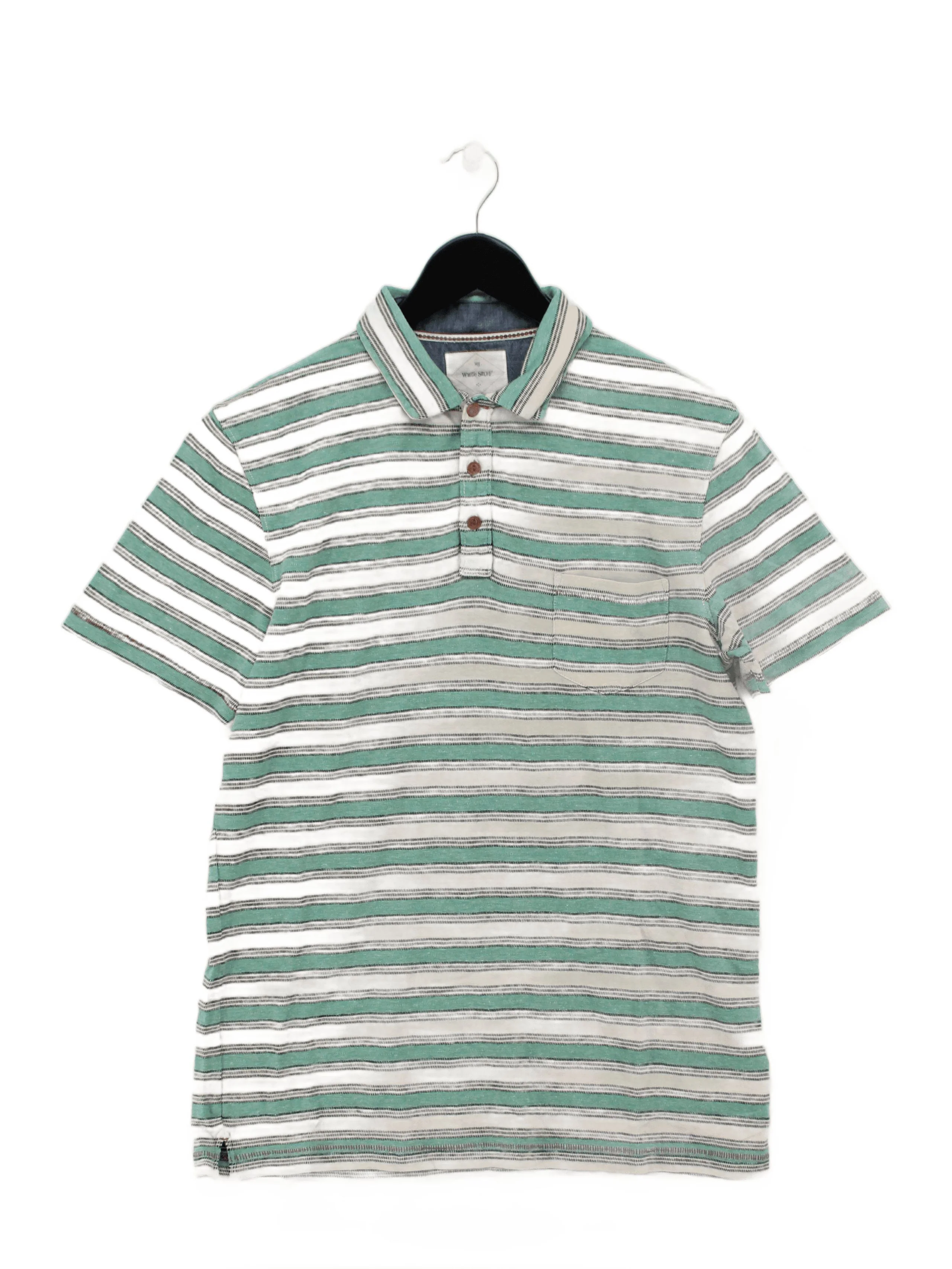 White Stuff Men's Polo S Green Striped 100% Cotton Basic