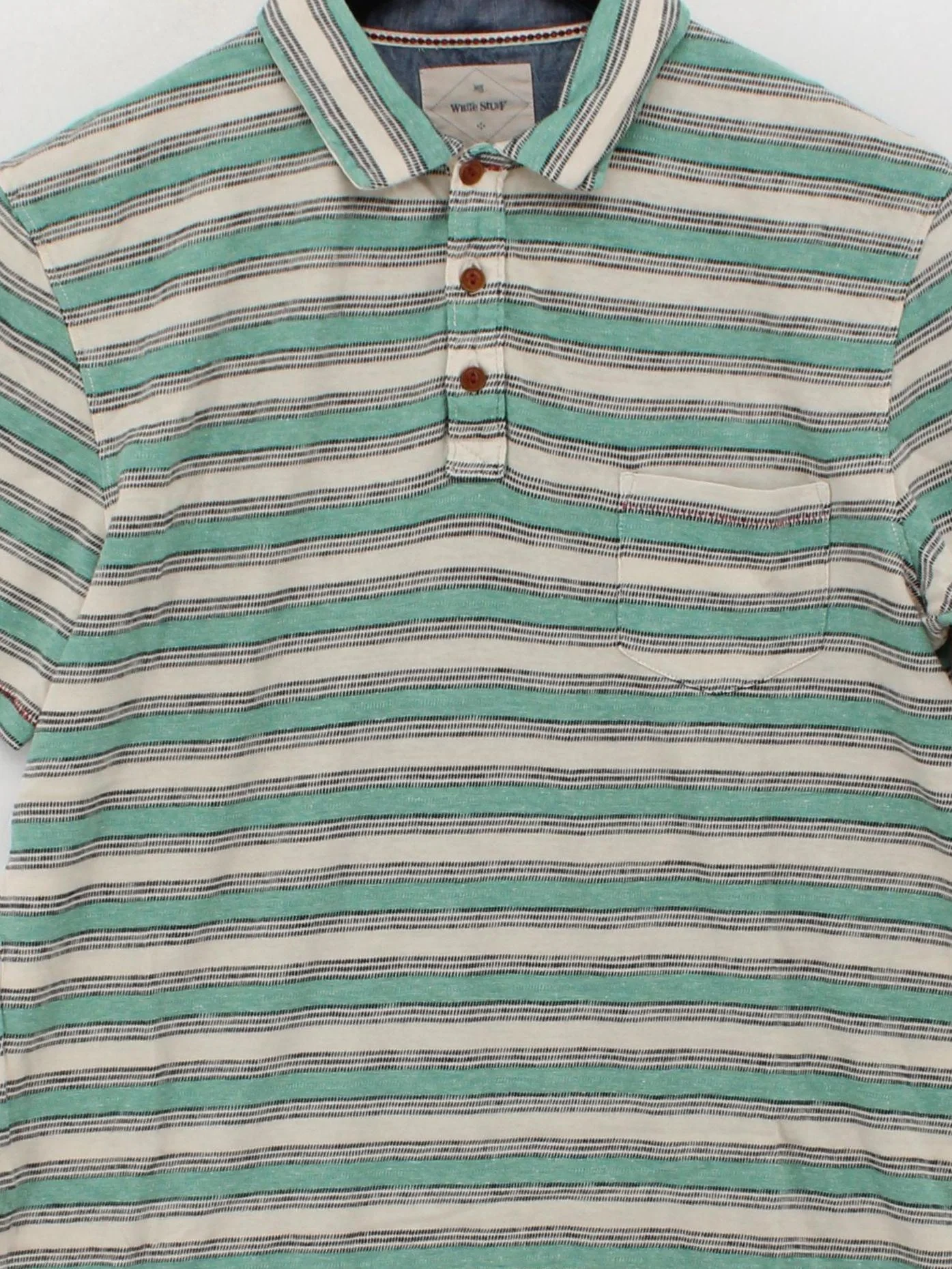 White Stuff Men's Polo S Green Striped 100% Cotton Basic - Image 3