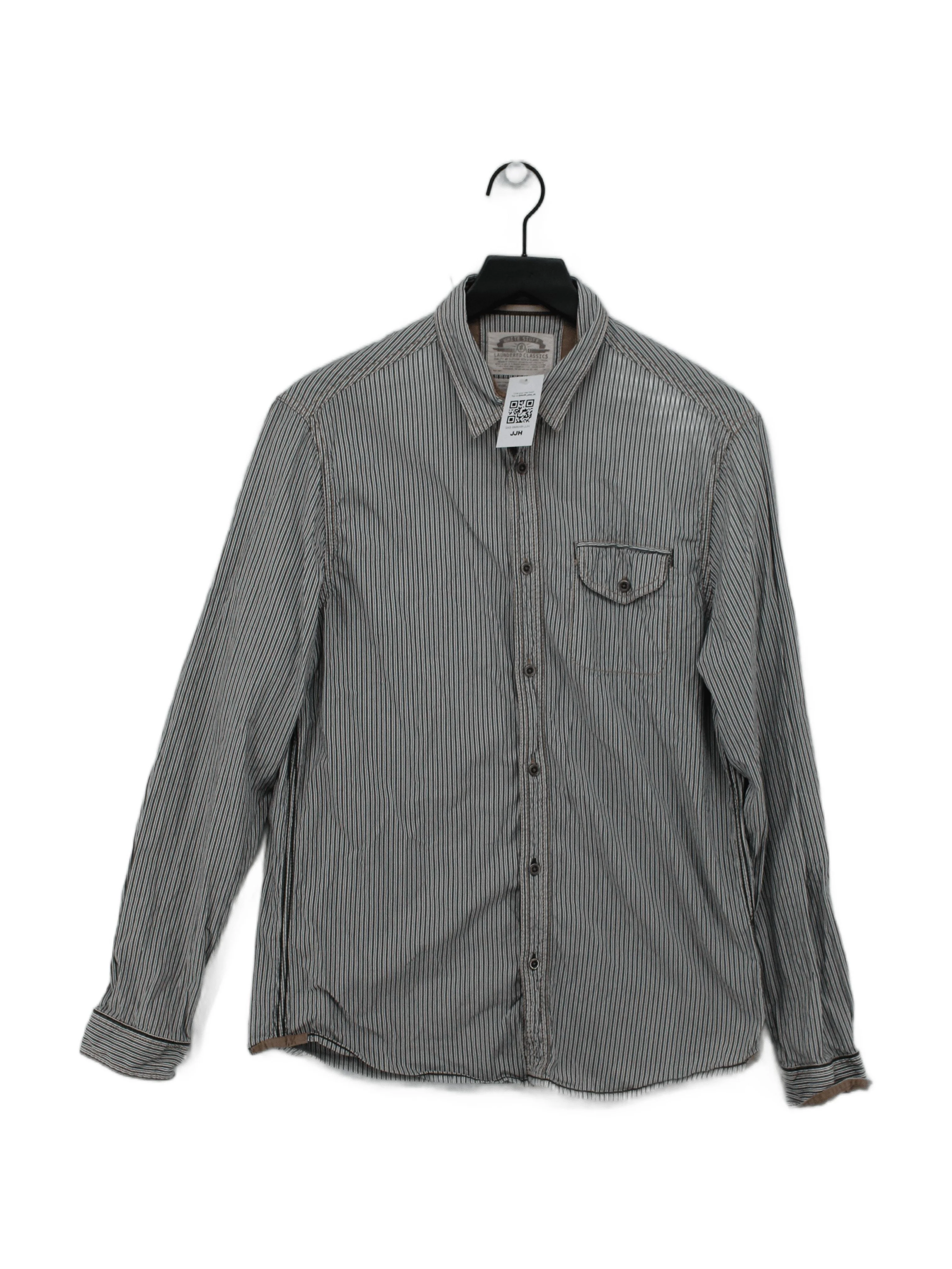 White Stuff Men's Shirt L Grey Striped 100% Cotton Basic