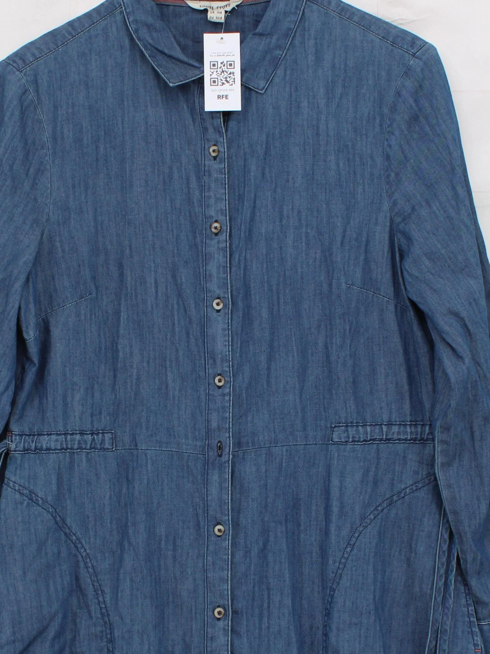 White Stuff Shirt Midi Dress UK14 in Blue - Image 3