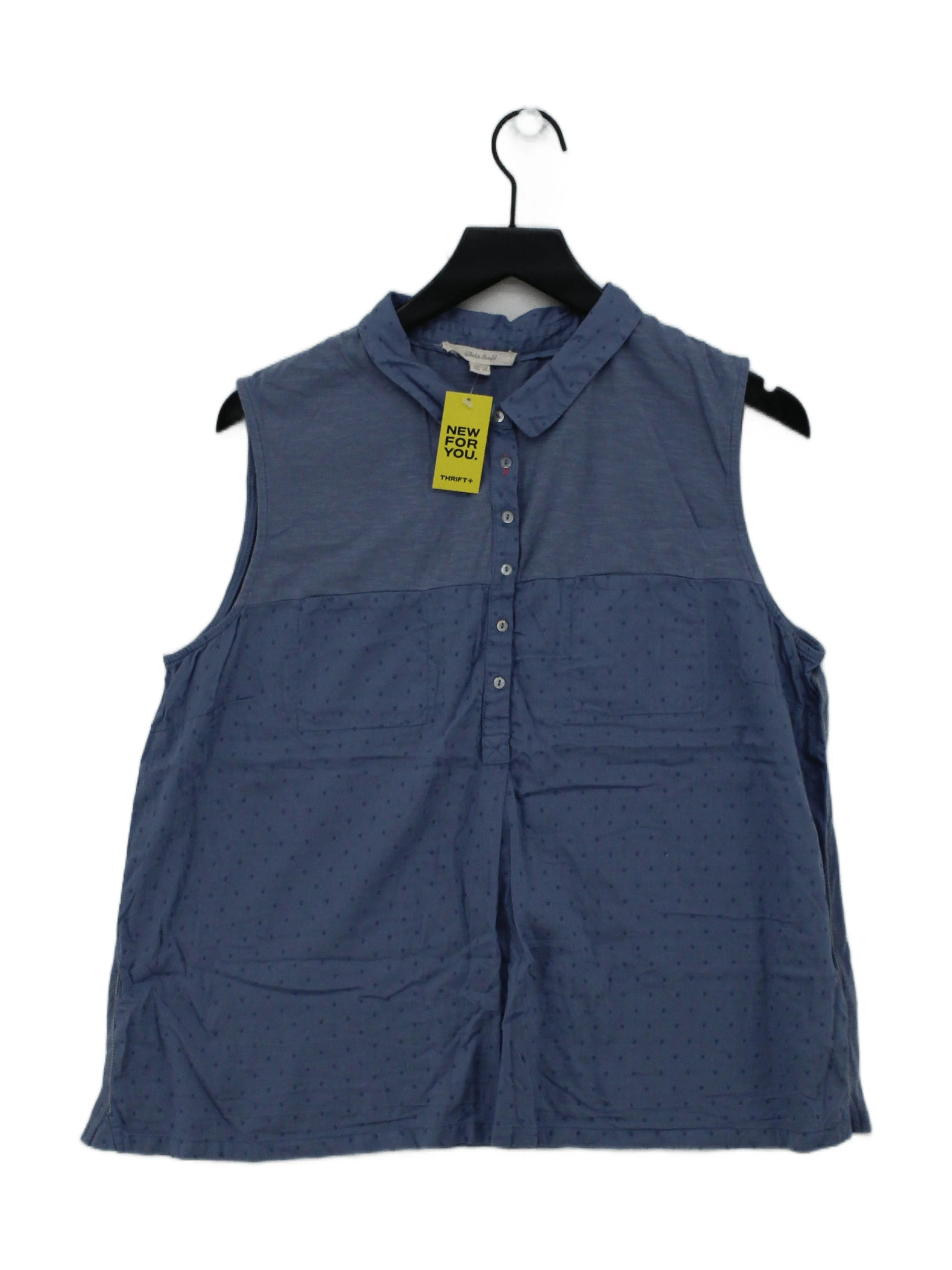 White Stuff Women's Blouse UK 12 Blue 100% Cotton Sleeveless Collared Basic