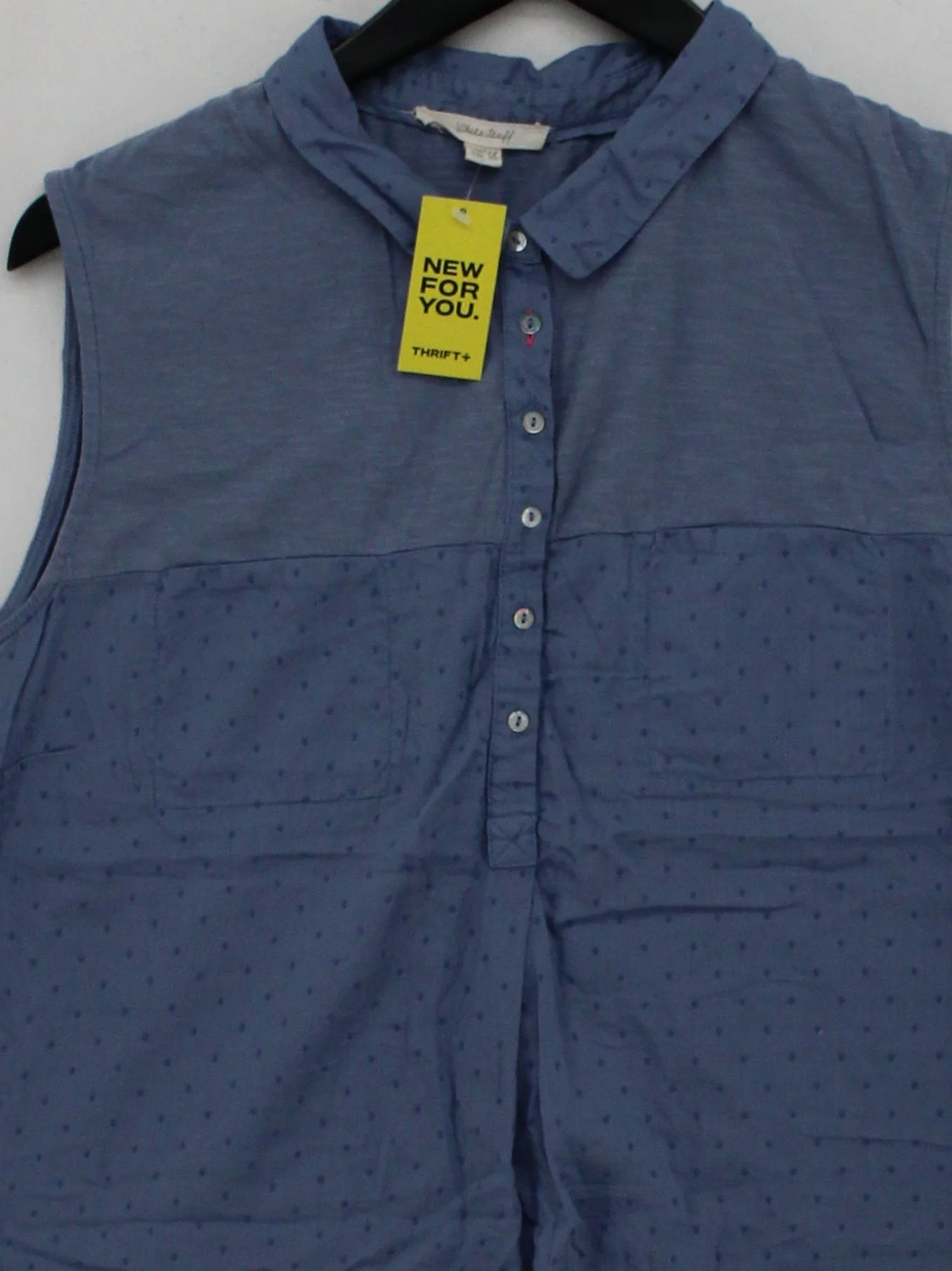 White Stuff Women's Blouse UK 12 Blue 100% Cotton Sleeveless Collared Basic - Image 3