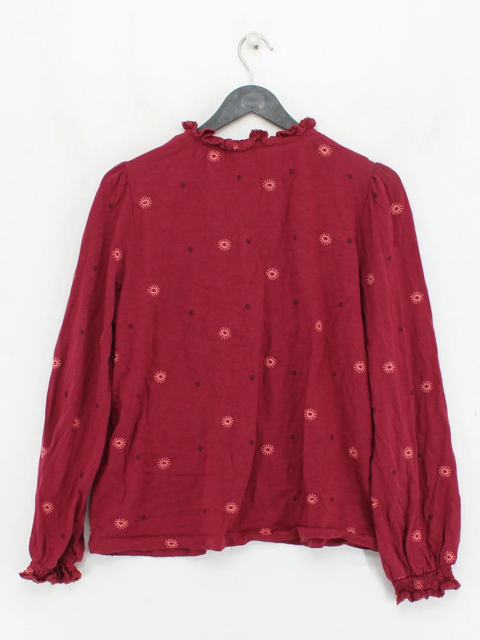 White Stuff Women's Blouse UK 12 Red 100% Cotton Long Sleeve V-Neck Basic - Image 2