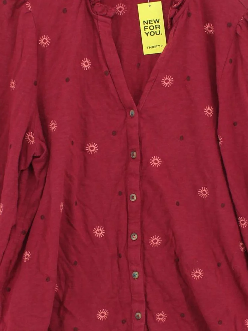 White Stuff Women's Blouse UK 12 Red 100% Cotton Long Sleeve V-Neck Basic - Image 3
