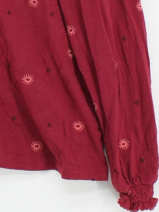 White Stuff Women's Blouse UK 12 Red 100% Cotton Long Sleeve V-Neck Basic - Image 4