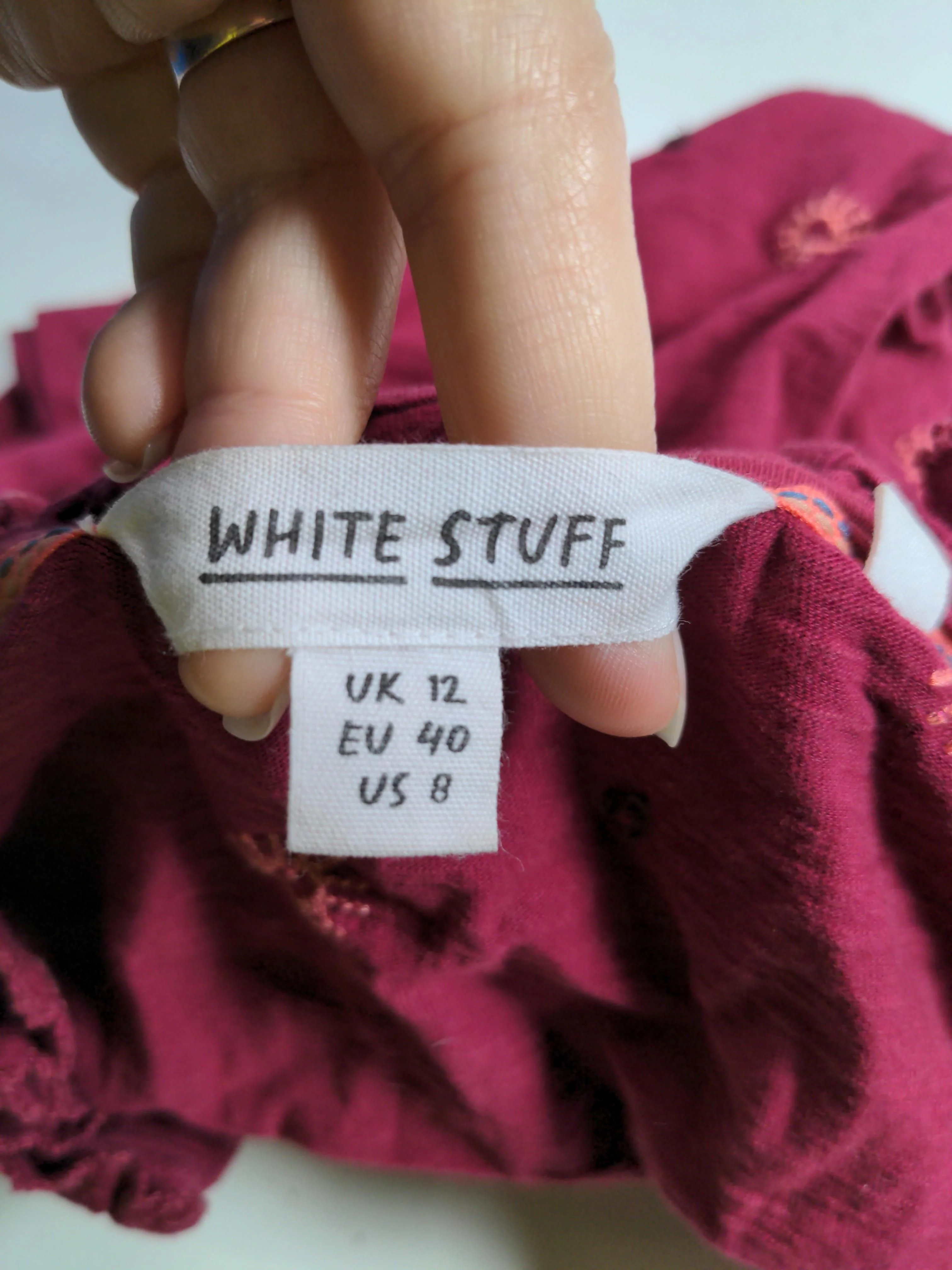 White Stuff Women's Blouse UK 12 Red 100% Cotton Long Sleeve V-Neck Basic - Image 5