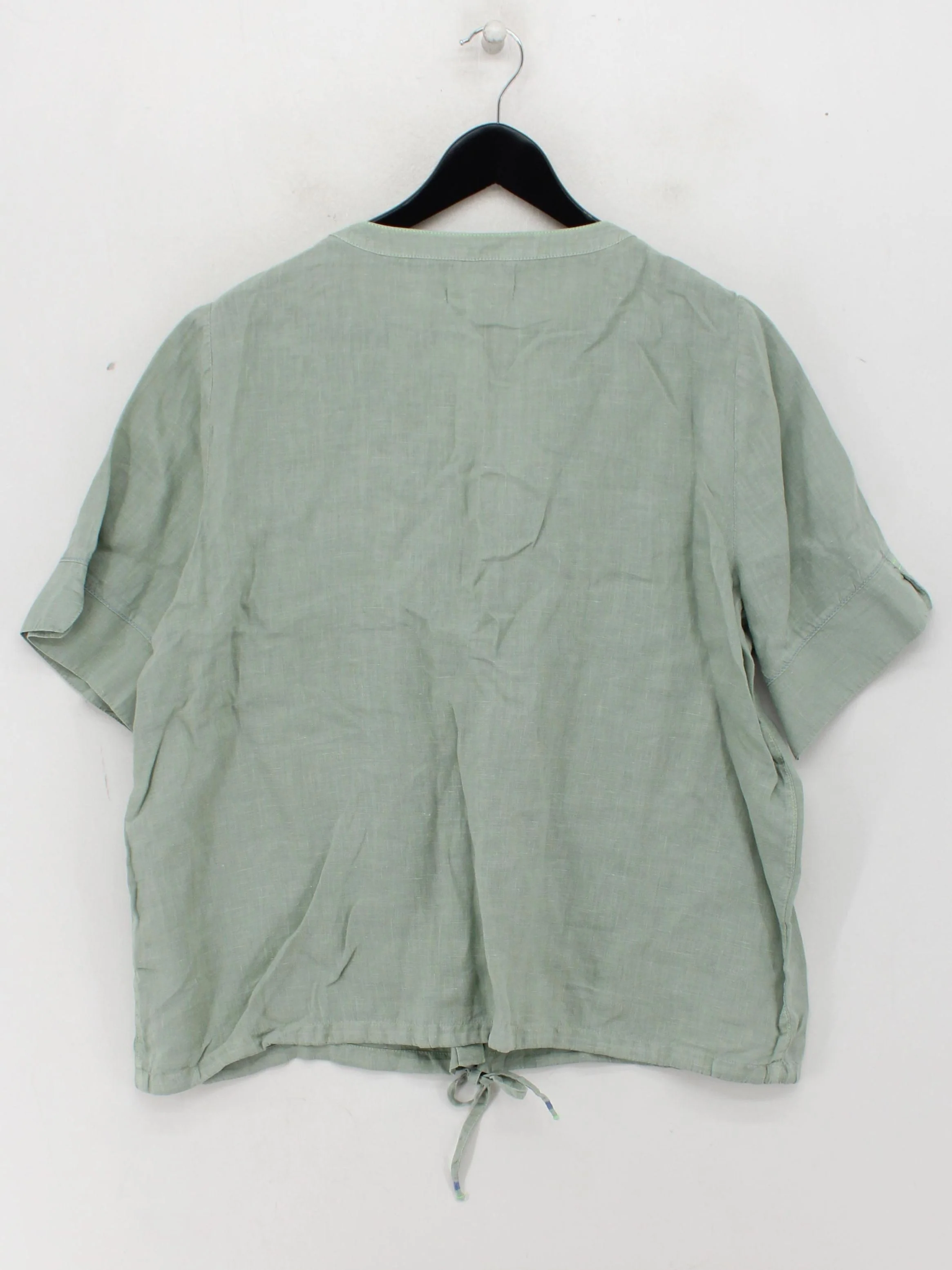 White Stuff Women's Blouse UK 16 Green 100% Linen Short Sleeve Collared Basic - Image 2