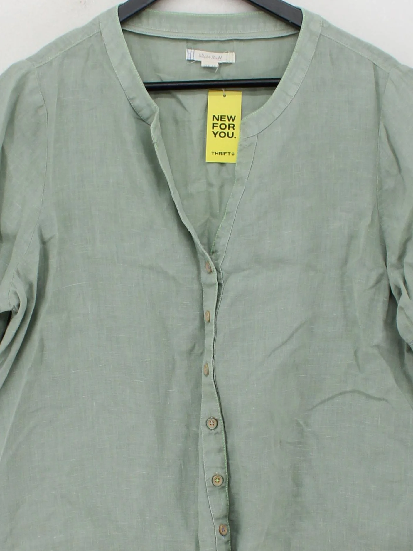 White Stuff Women's Blouse UK 16 Green 100% Linen Short Sleeve Collared Basic - Image 3