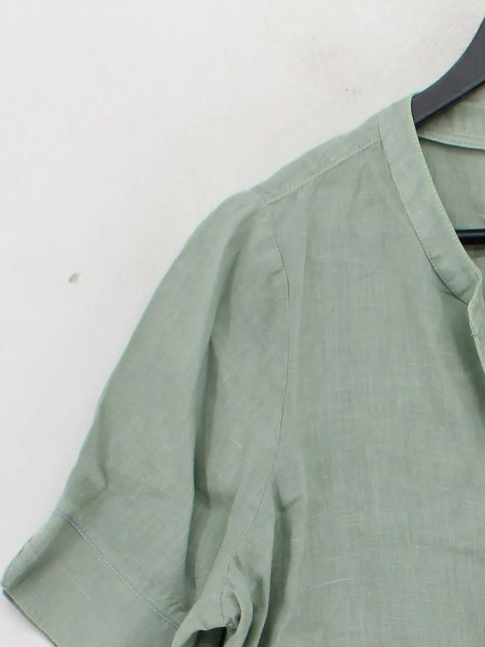 White Stuff Women's Blouse UK 16 Green 100% Linen Short Sleeve Collared Basic - Image 4