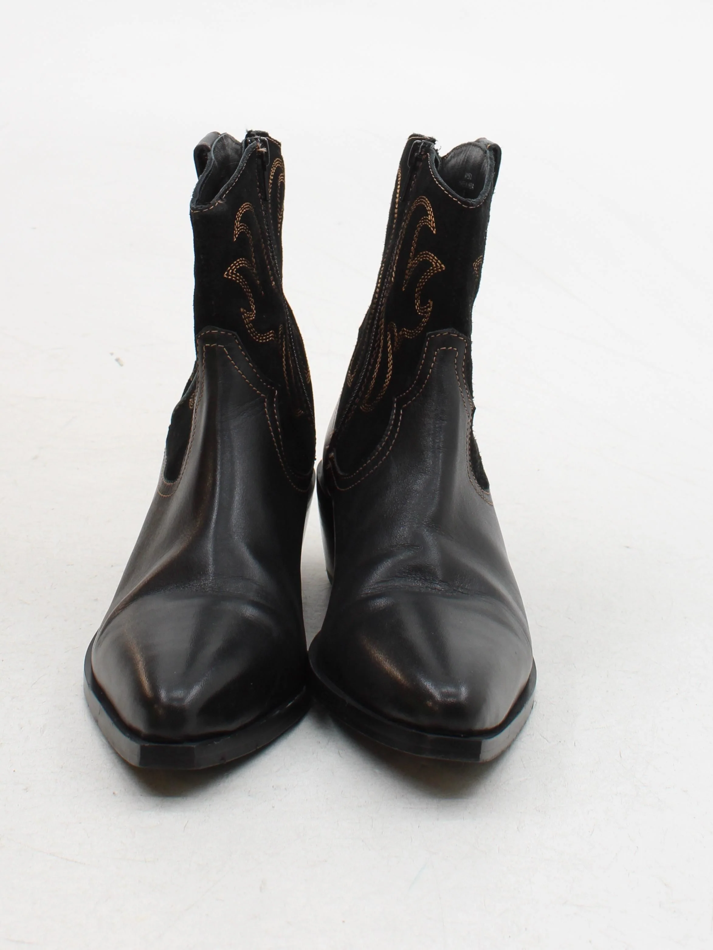 White Stuff Women's Boots UK 6 Black Leather with Suede Cowboy - Image 2