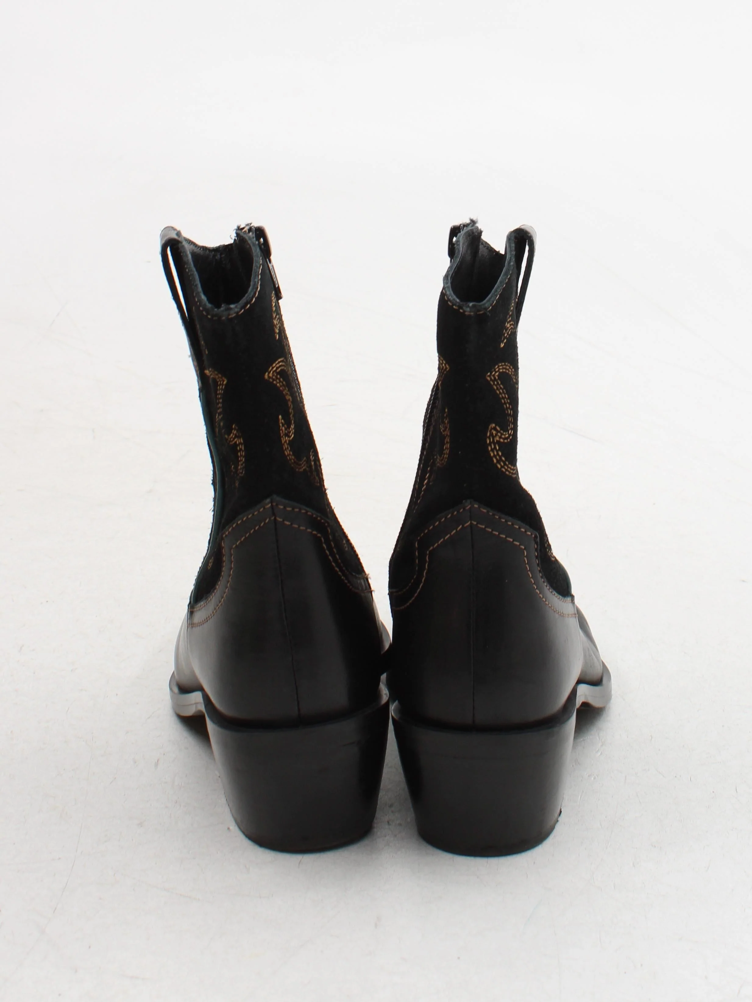 White Stuff Women's Boots UK 6 Black Leather with Suede Cowboy - Image 3