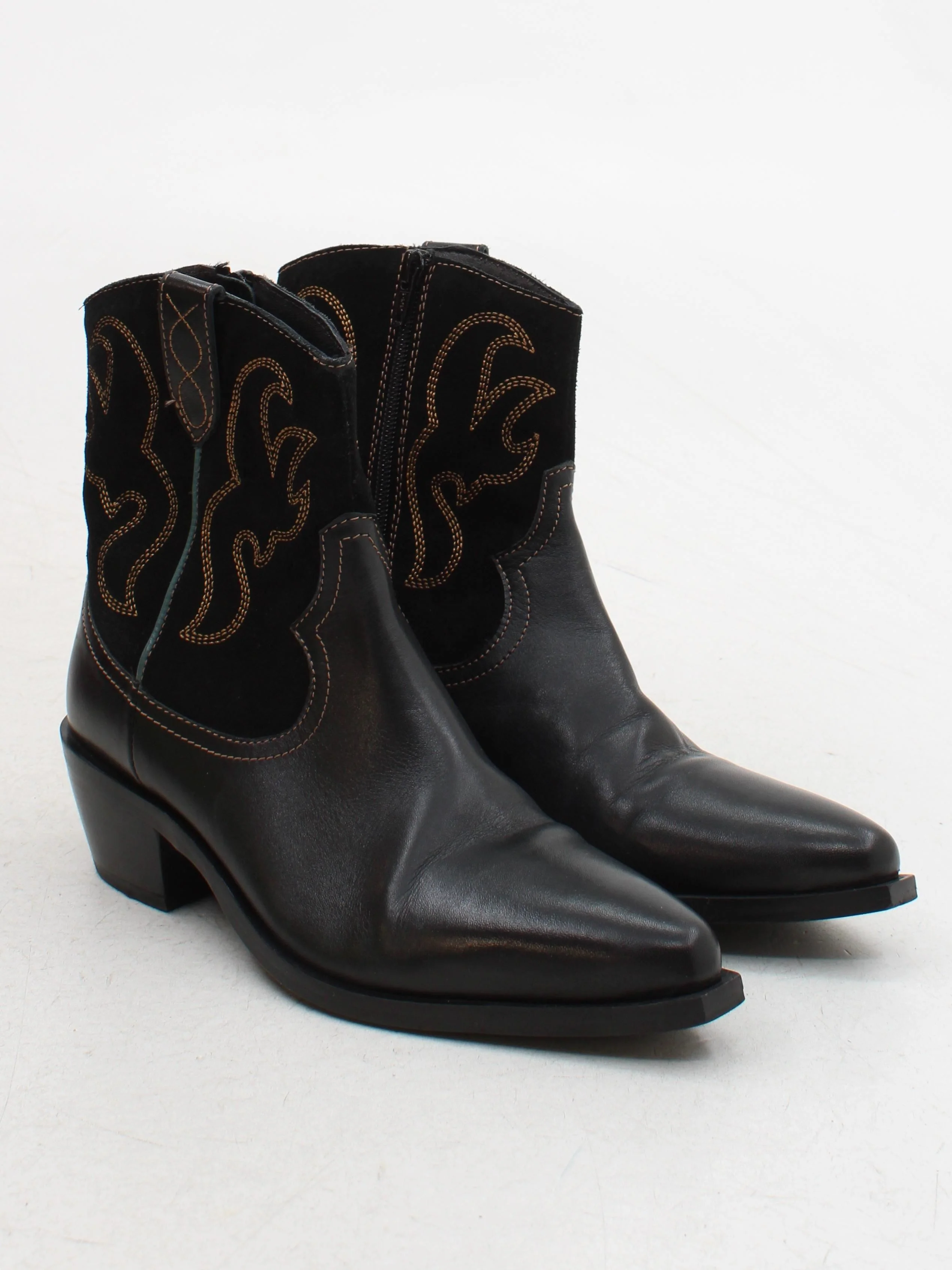 White Stuff Women's Boots UK 6 Black Leather with Suede Cowboy - Image 4