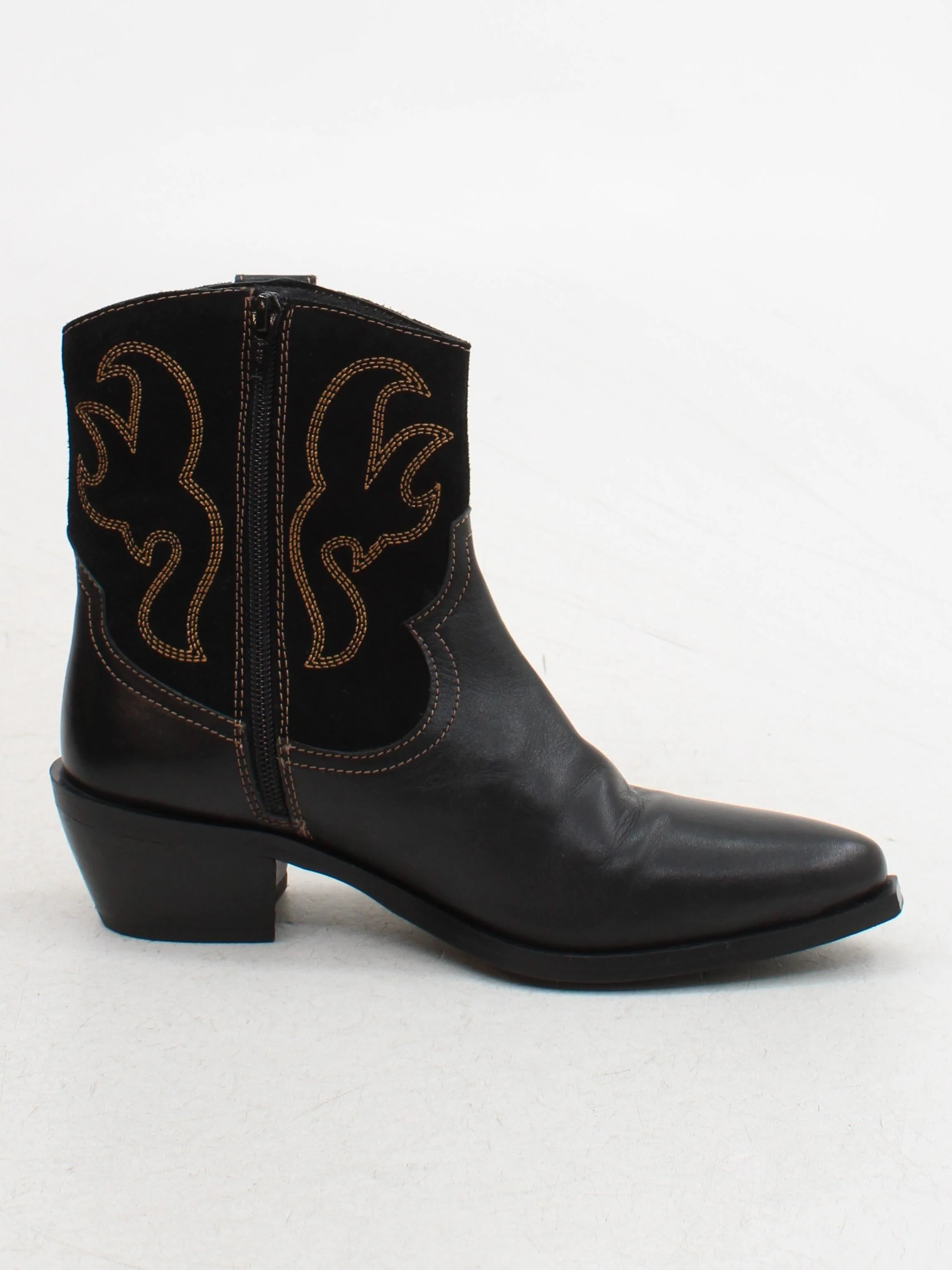 White Stuff Women's Boots UK 6 Black Leather with Suede Cowboy - Image 5