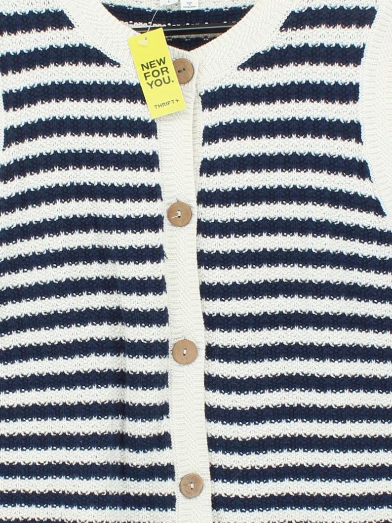 White Stuff Women's Cardigan L Multi Striped 100% Cotton Round Neck Cardigan - Image 3