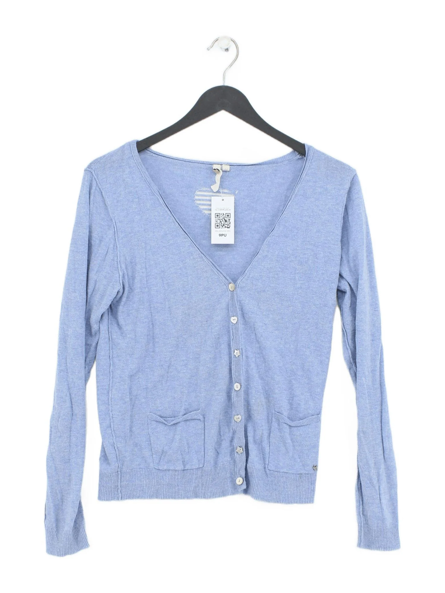White Stuff Women's Cardigan S Blue 100% Cotton V-Neck Cardigan