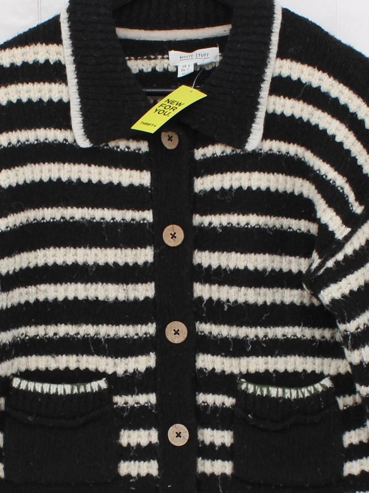 White Stuff Women's Cardigan S Multi Striped 100% Wool Collared Cardigan - Image 3