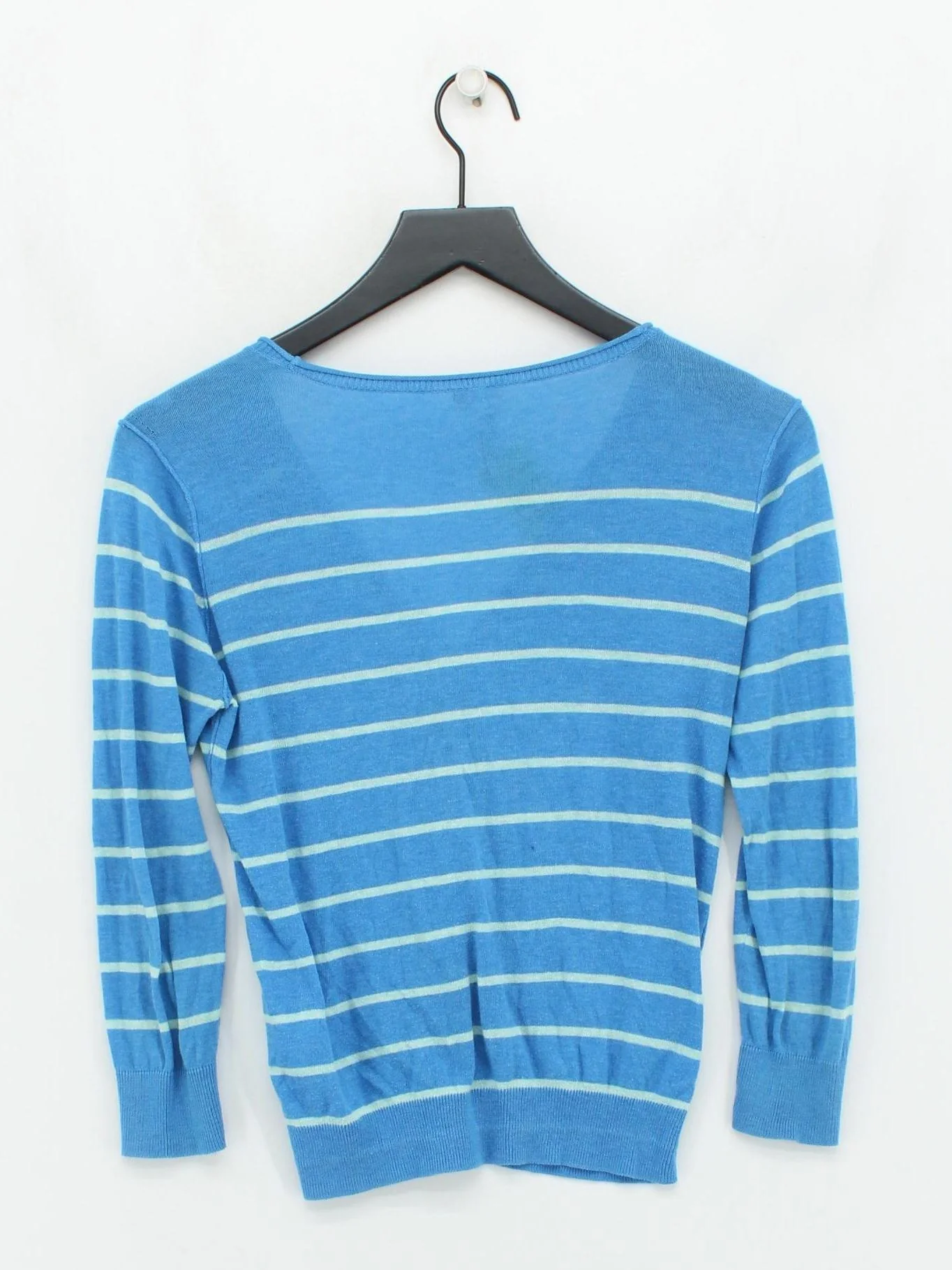 White Stuff Women's Cardigan UK 10 Blue Striped 100% Cotton V-Neck Cardigan - Image 2