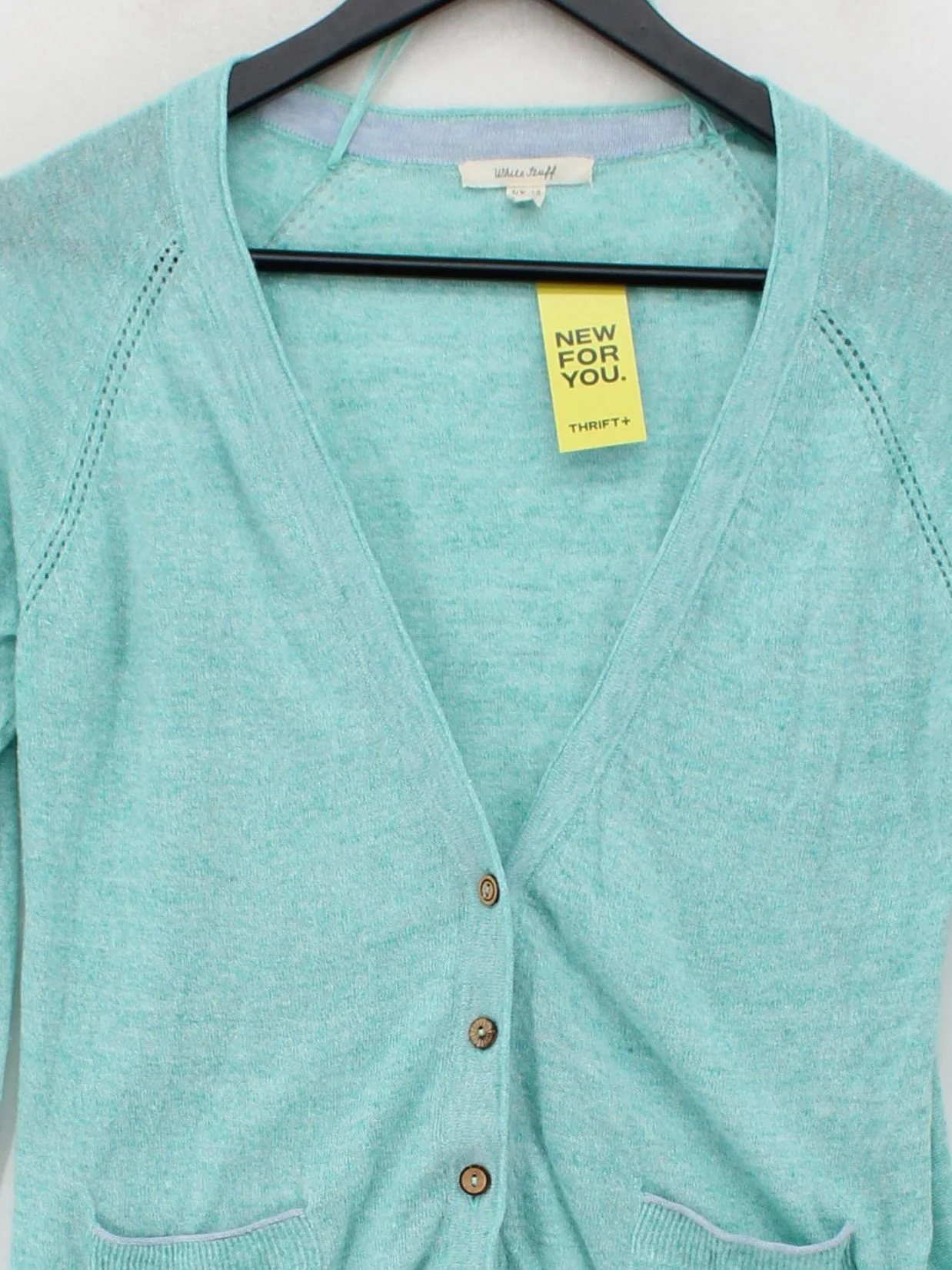 White Stuff Women's Cardigan UK 10 Green Linen with Cotton V-Neck Cardigan - Image 3