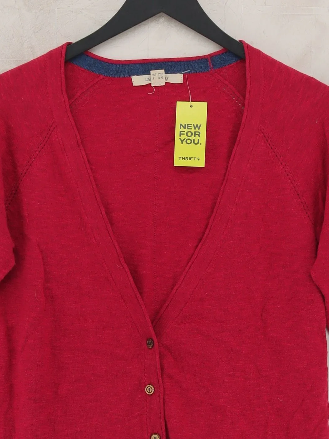 White Stuff Women's Cardigan UK 10 Red Cotton with Linen V-Neck Cardigan - Image 3