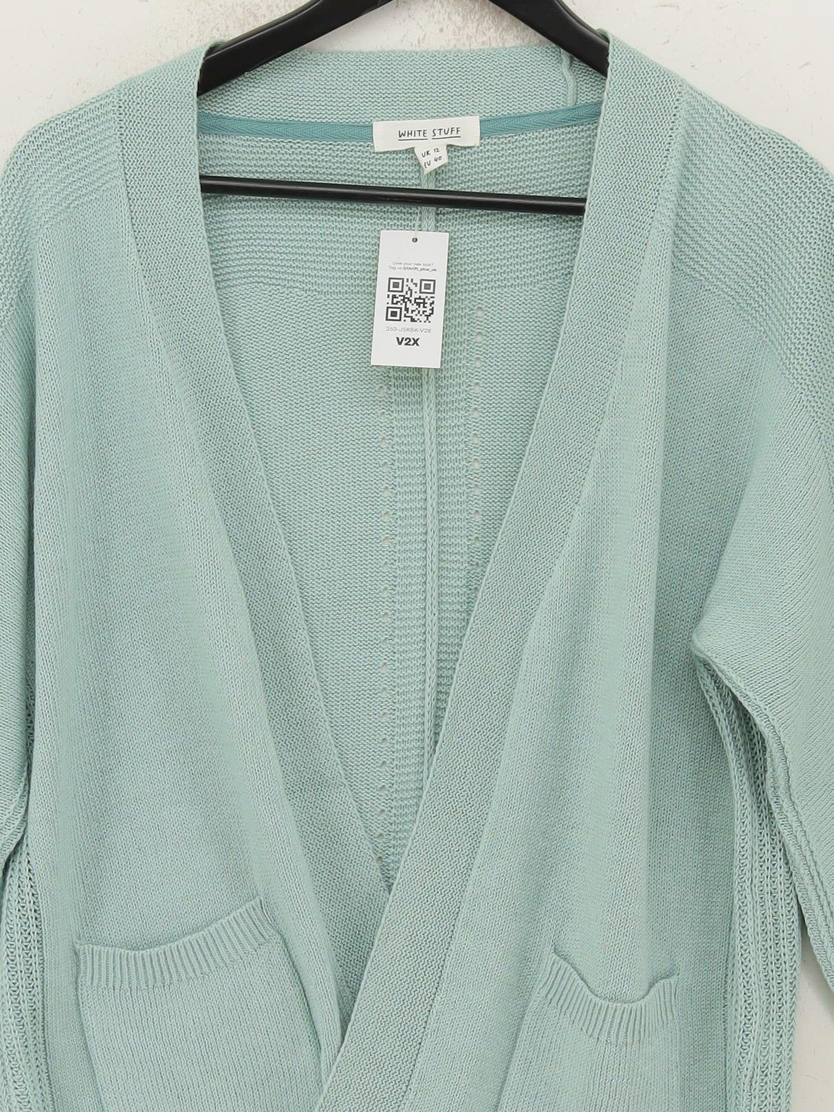 White Stuff Women's Cardigan UK 12 Blue Cotton with Linen V-Neck Cardigan - Image 3