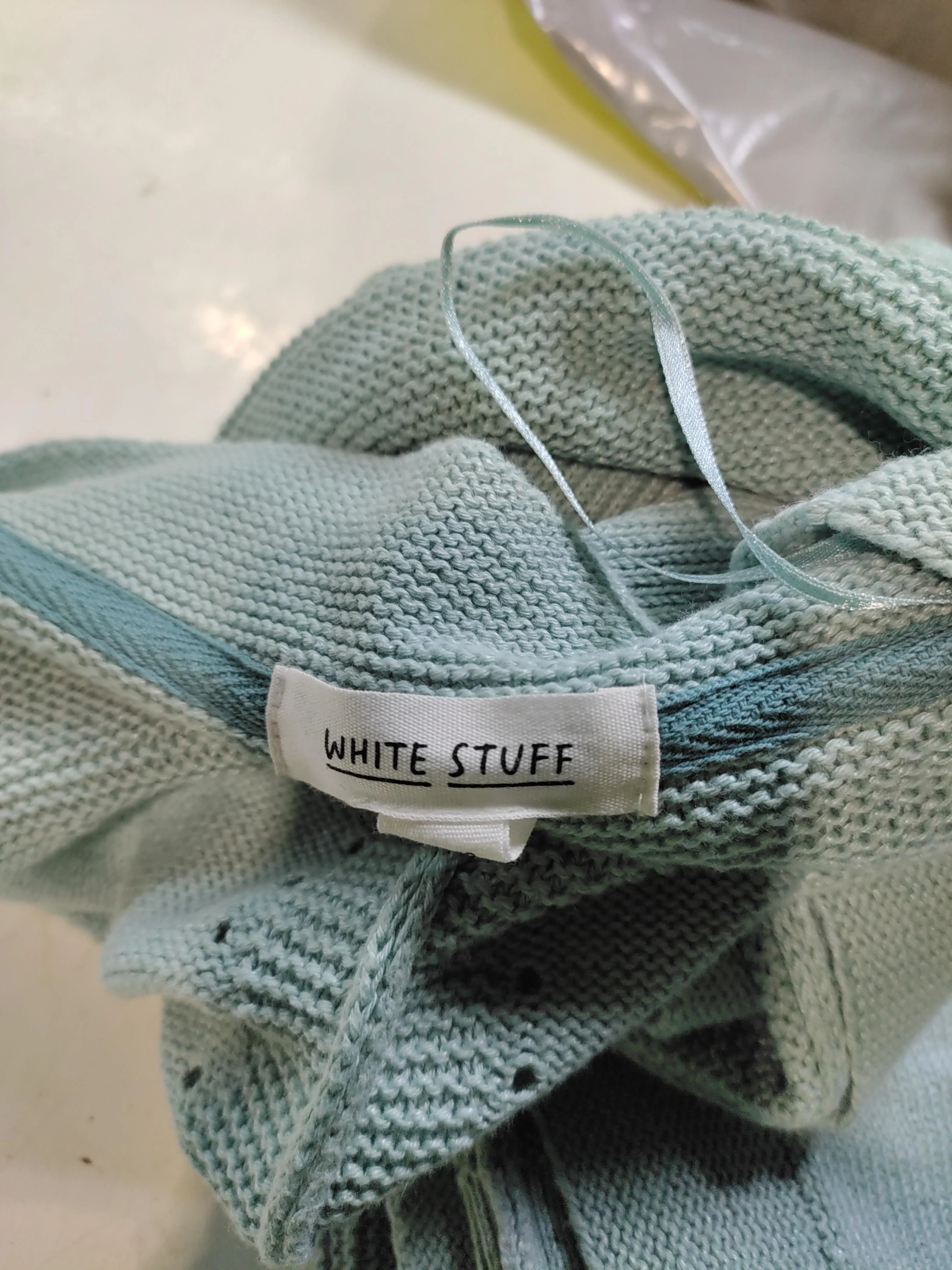 White Stuff Women's Cardigan UK 12 Blue Cotton with Linen V-Neck Cardigan - Image 5