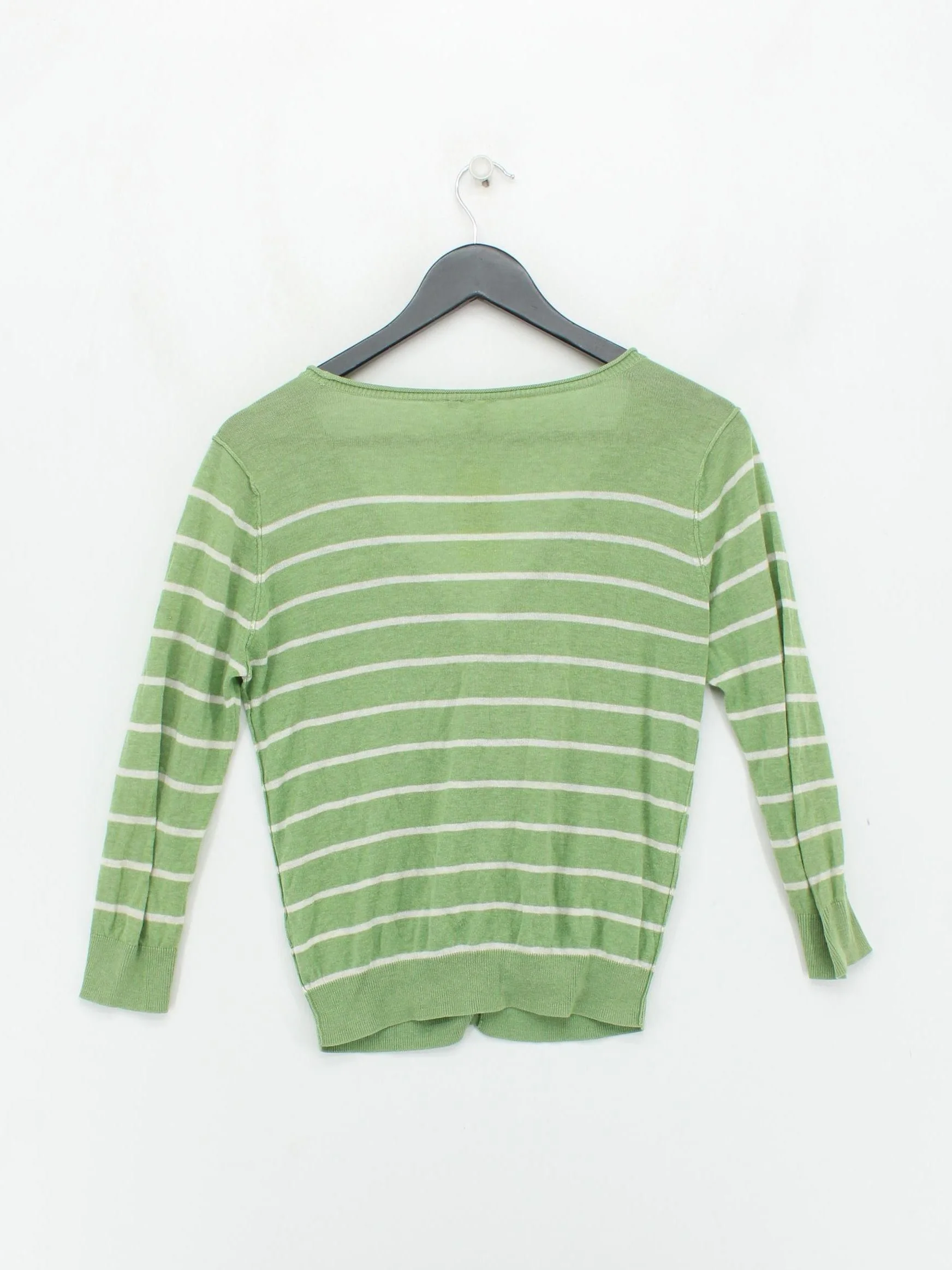 White Stuff Women's Cardigan UK 12 Green Striped 100% Cotton V-Neck Cardigan - Image 2