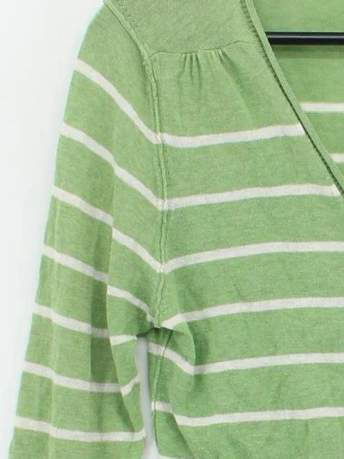 White Stuff Women's Cardigan UK 12 Green Striped 100% Cotton V-Neck Cardigan - Image 4