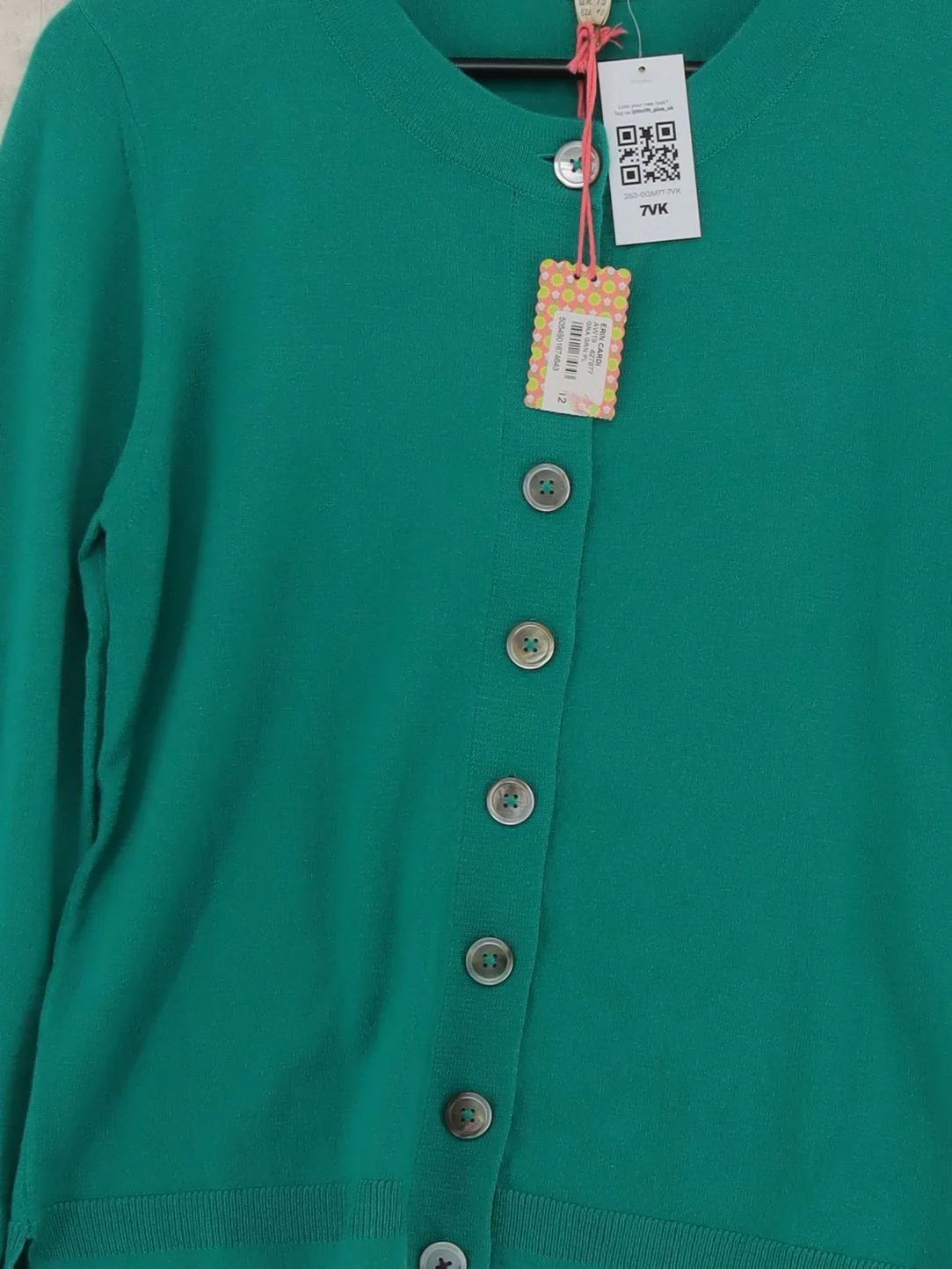 White Stuff Women's Cardigan UK 12 Green Wool with Cotton Cardigan New with tags - Image 3