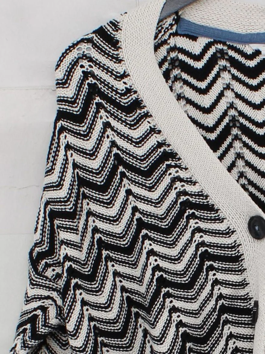 White Stuff Women's Cardigan UK 12 Multi Geometric 100% Cotton V-Neck Cardigan - Image 4