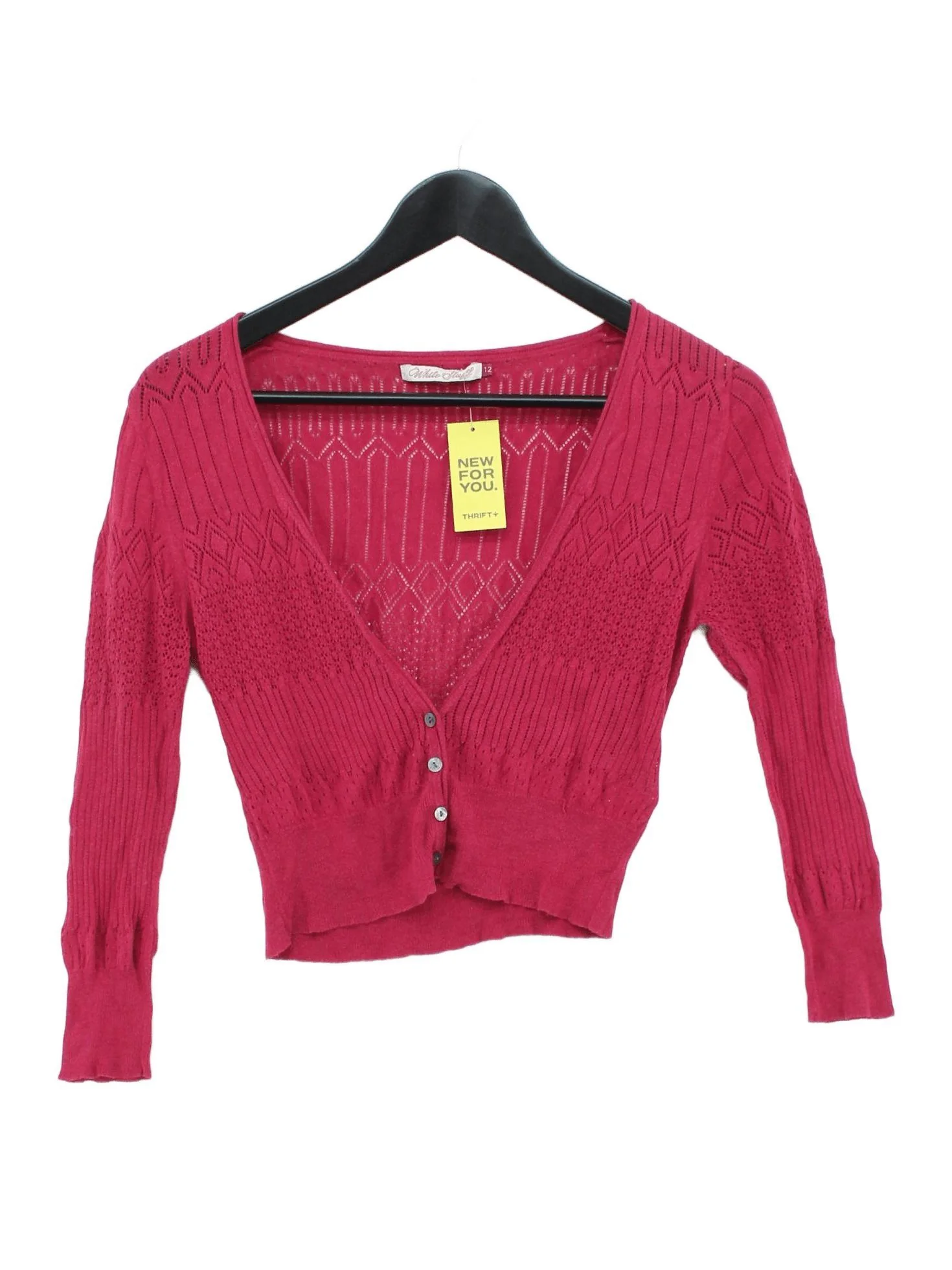 White Stuff Women's Cardigan UK 12 Pink Cotton with Lyocell Modal Cardigan