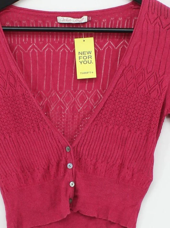 White Stuff Women's Cardigan UK 12 Pink Cotton with Lyocell Modal Cardigan - Image 3