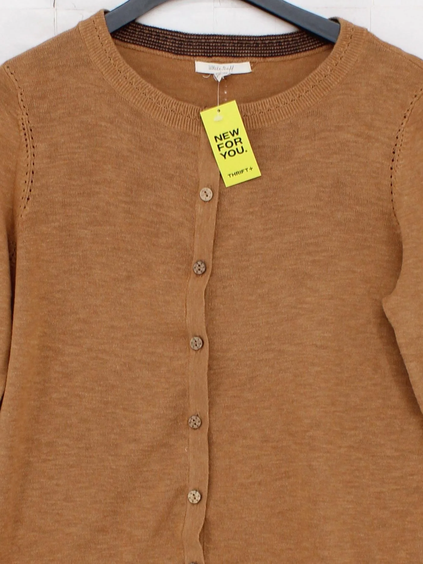 White Stuff Women's Cardigan UK 14 Tan 100% Cotton Round Neck Cardigan - Image 3