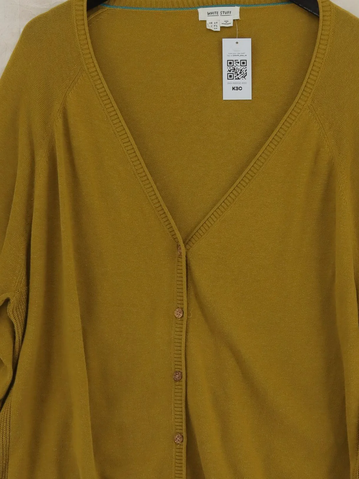White Stuff Women's Cardigan UK 24 Yellow 100% Cotton V-Neck Cardigan - Image 3